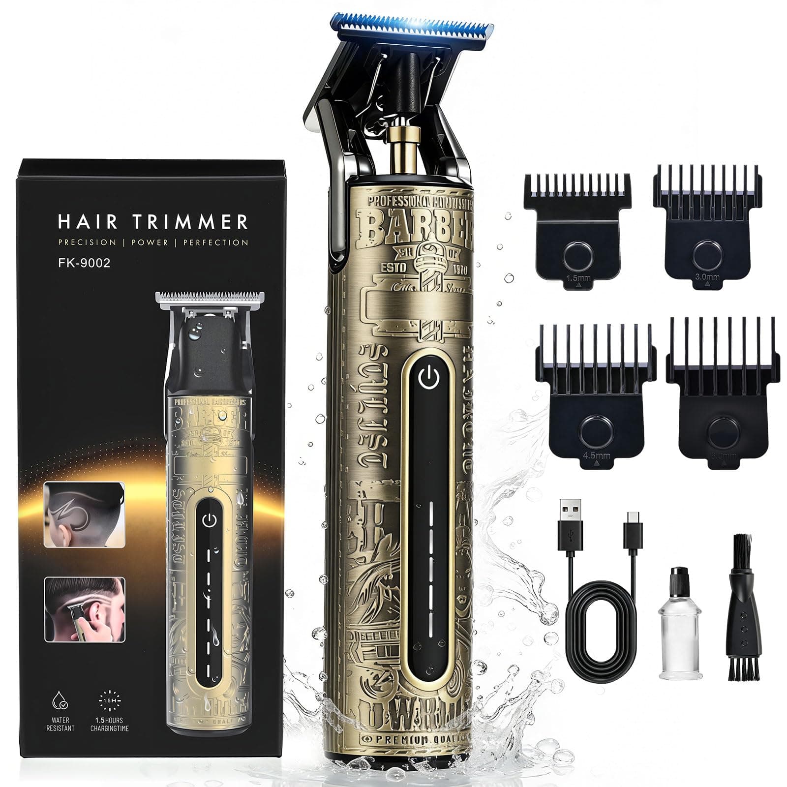 YIDON Tagliacapelli Uomo Professionale, Impermeabile IPX6 Rasoio Elettrico Barba, Macchinetta per capelli con Pettini Guida Magnetici, Senza Fili Regolabarba Ricarica Type-C Trimmer Kit Regalo