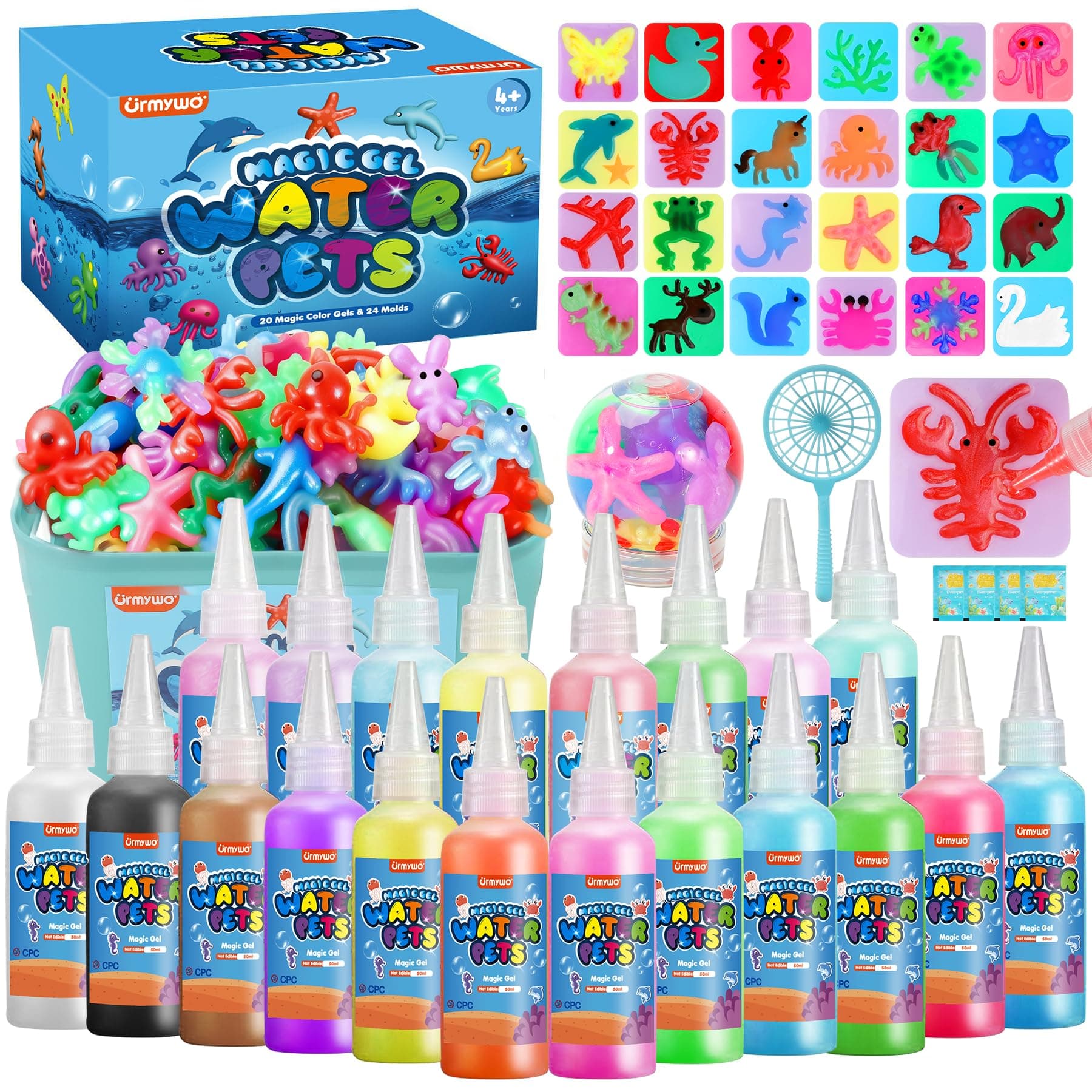URMYWO Aqua Gelz Set, 3D Magic Water Elf avec 20 Aquagels et 24 Moules | Jeux Créatif DIY Favorisant Créativité et Motricité Fine | Activités Manuelles, Jouet Enfant Cadeau Dès 3 Ans