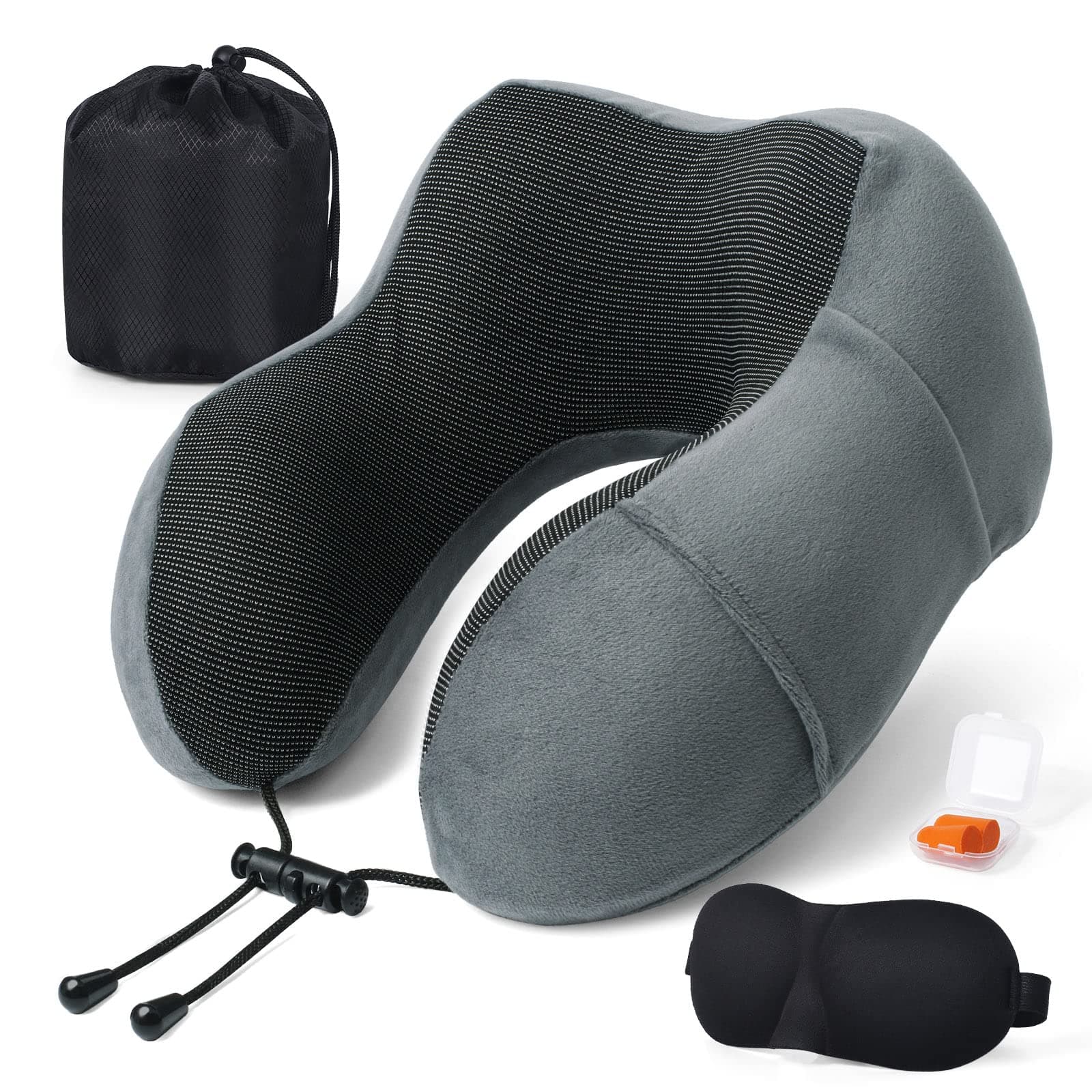SOMLAW Cuscino da Viaggio Collo, Comfort Cuscino Memory Foam Poggiatesta, Cuscino Cervicale da Viaggio per Aereo Auto Ufficio, Inclusa Maschera per Dormir, Tappi auricolari e Borsa per Trasporto