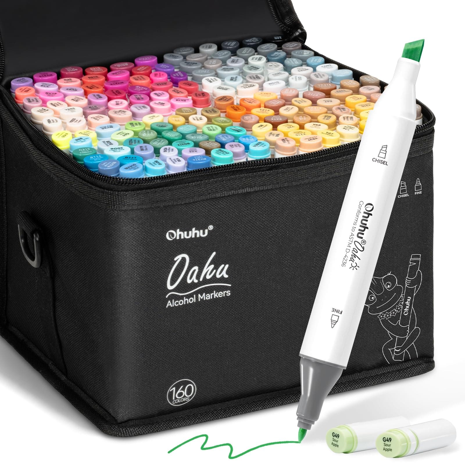 Ohuhu Marqueurs permanent à Double pointes 160 couleurs Surligneurs avec étui de transport pour le dessin Esquisse Coloriage pour adultes Soulignement et surlignement