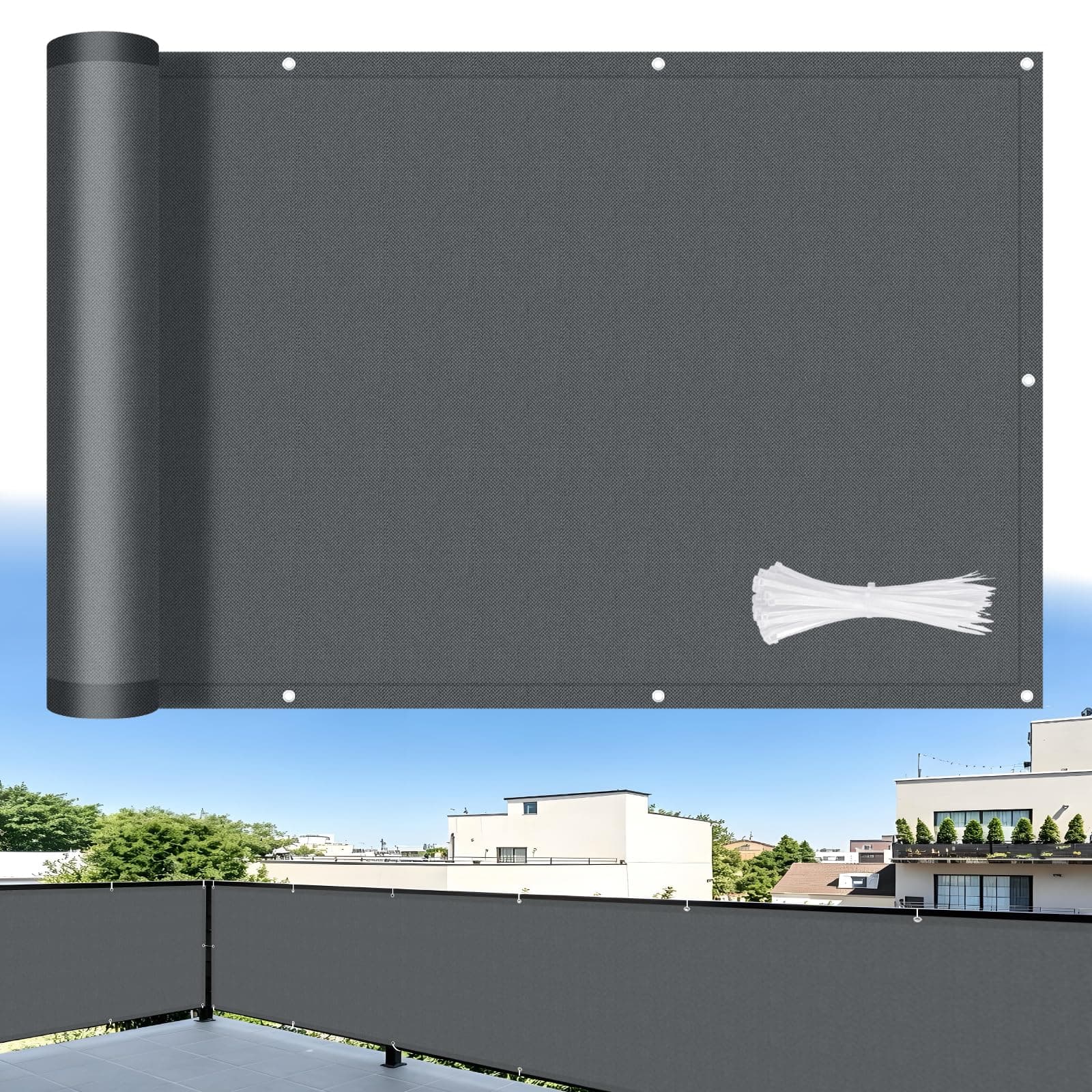 LOVE STORY Brise Vue pour Balcon 100x300cm,Cache Vue Opaque Imperméable avec Protection Anti-UV,Pare-Soleil Extérieur Jardin et Terrasse,avec Serre-câbles Inclus,Anthracite