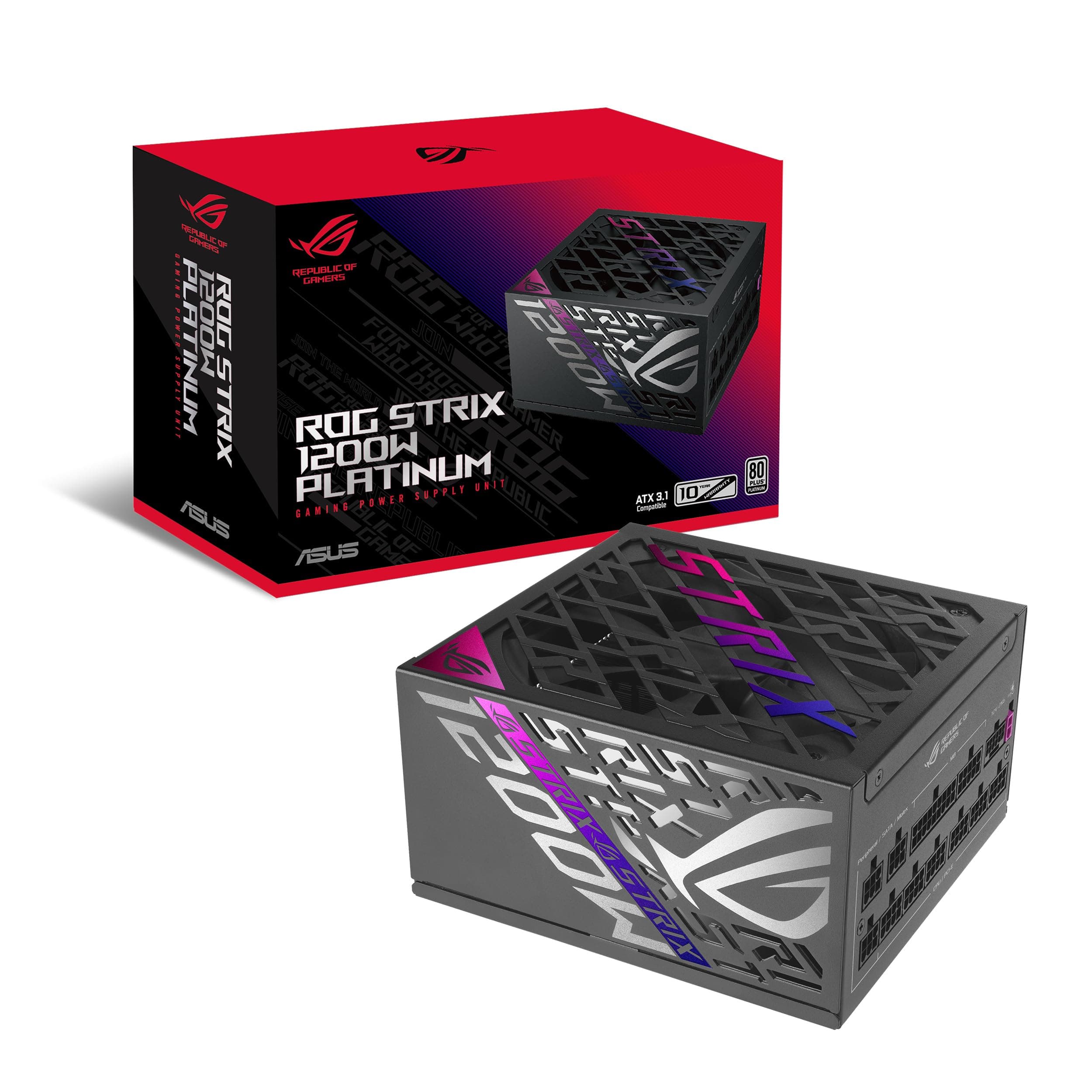 ASUS ROG Strix 1200P Gaming, Alimentatore Modulare per PC, 1200W di Potenza, PCle Gen 5.0, 80 Plus Platinum, Standard ATX 3.1, Ventola con Doppio Cuscinetto a Sfera, Nero, ROG-STRIX-1200P-GAMING