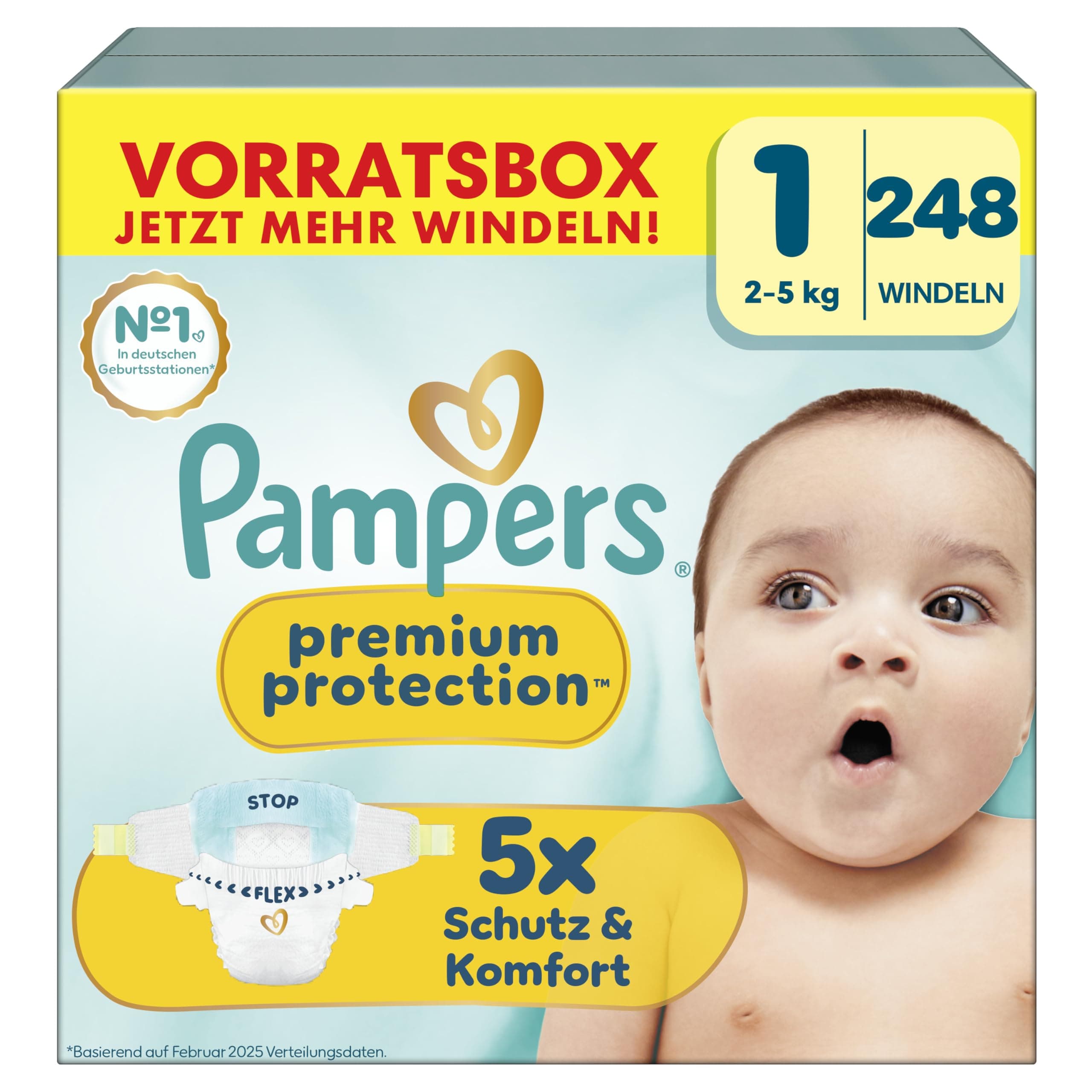 Pampers Premium Protection Größe 1, 248 Windeln, 2kg-5kg, unser Nr. 1 Haut- und Auslaufschutz