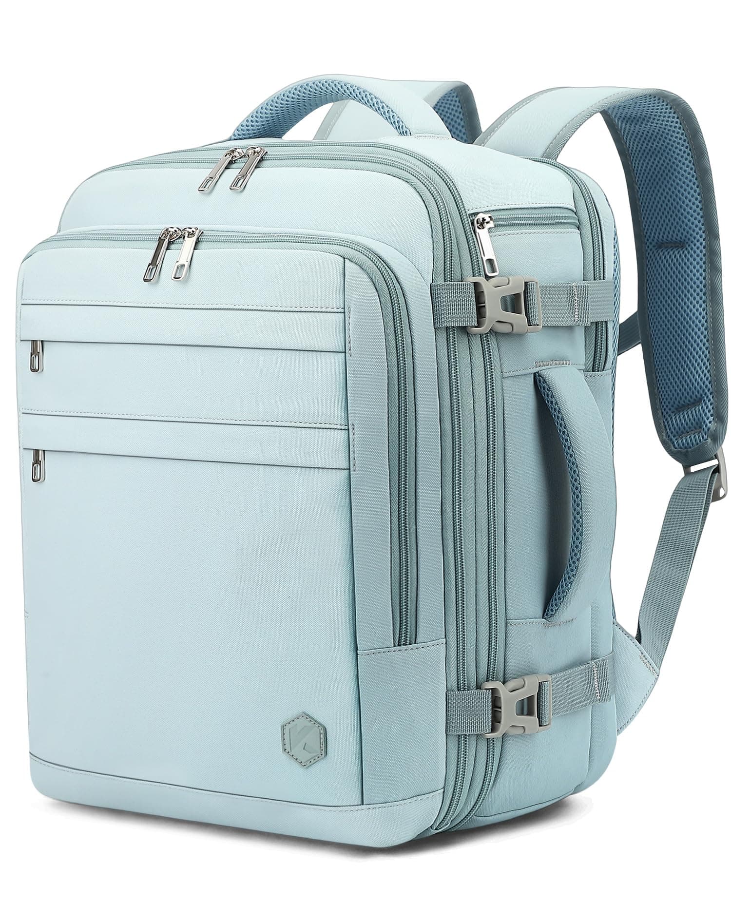 VANKEV Zaino da Viaggio Aereo per Ryanair EasyJet Eurowings Wizz Air Espandibile 40x30x20 a 40x30x25, 24L a 30L, Bagaglio a Mano Per Viaggi Adatta a Laptop da 15,6 Pollici blu chiaro