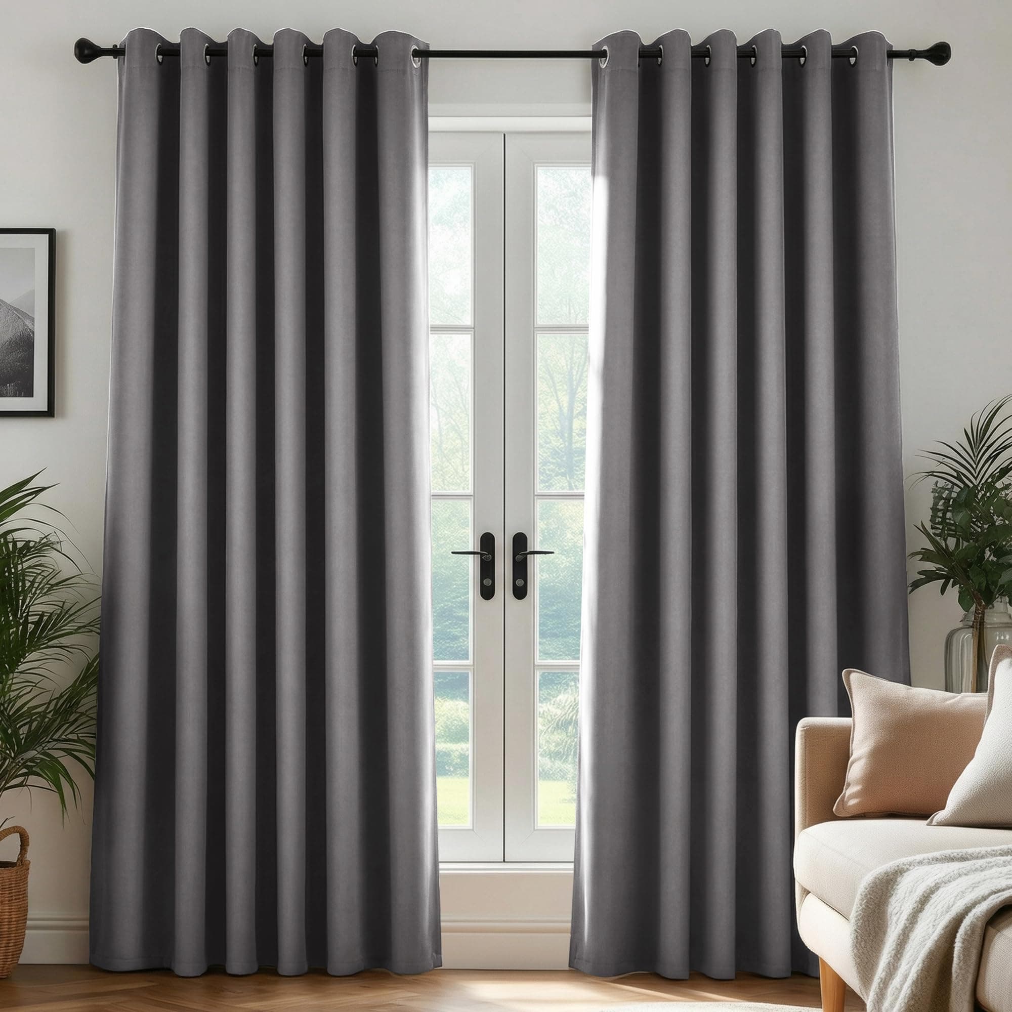 Deconovo Cortinas Térmicas Aislantes Frío y Calor Opacas Blackout – Cortinas Modernas para Salon y Dormitorio, 2 Piezas con Ojales 200x210 cm, Gris Claro, Elegantes Curtains Aislantes para Hogar