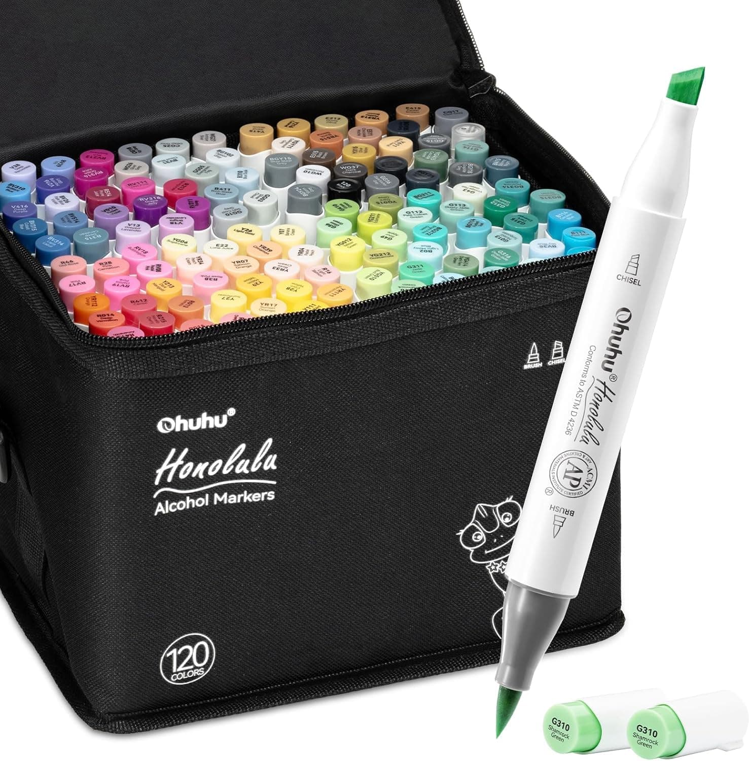 Ohuhu Feutre a Alcool 120 Colorés D'art, Pointe Double Feutres à Alcool Marqueurs Pinceau et Ciseau Burin Pour Artiste Etudiants, Feutres Coloriage Adulte Pour Croquis Coloriage Calligraphie