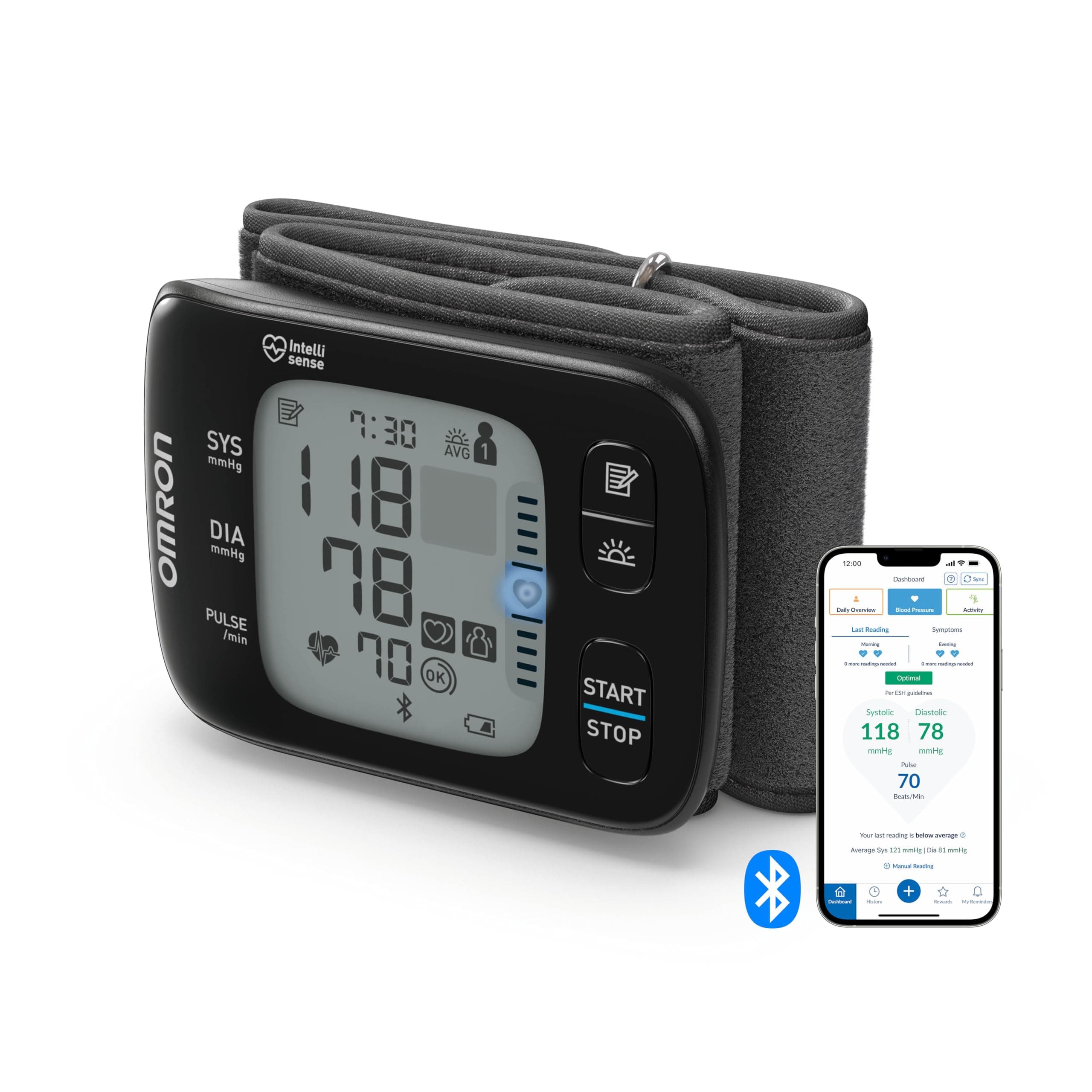 OMRON RS7 Intelli IT tensiomètre poignet avec connexion Bluetooth, compatible smartphone, appareil tension artérielle validé cliniquement, tensiometre silencieux, mémoire 2 personnes x 100 mesures