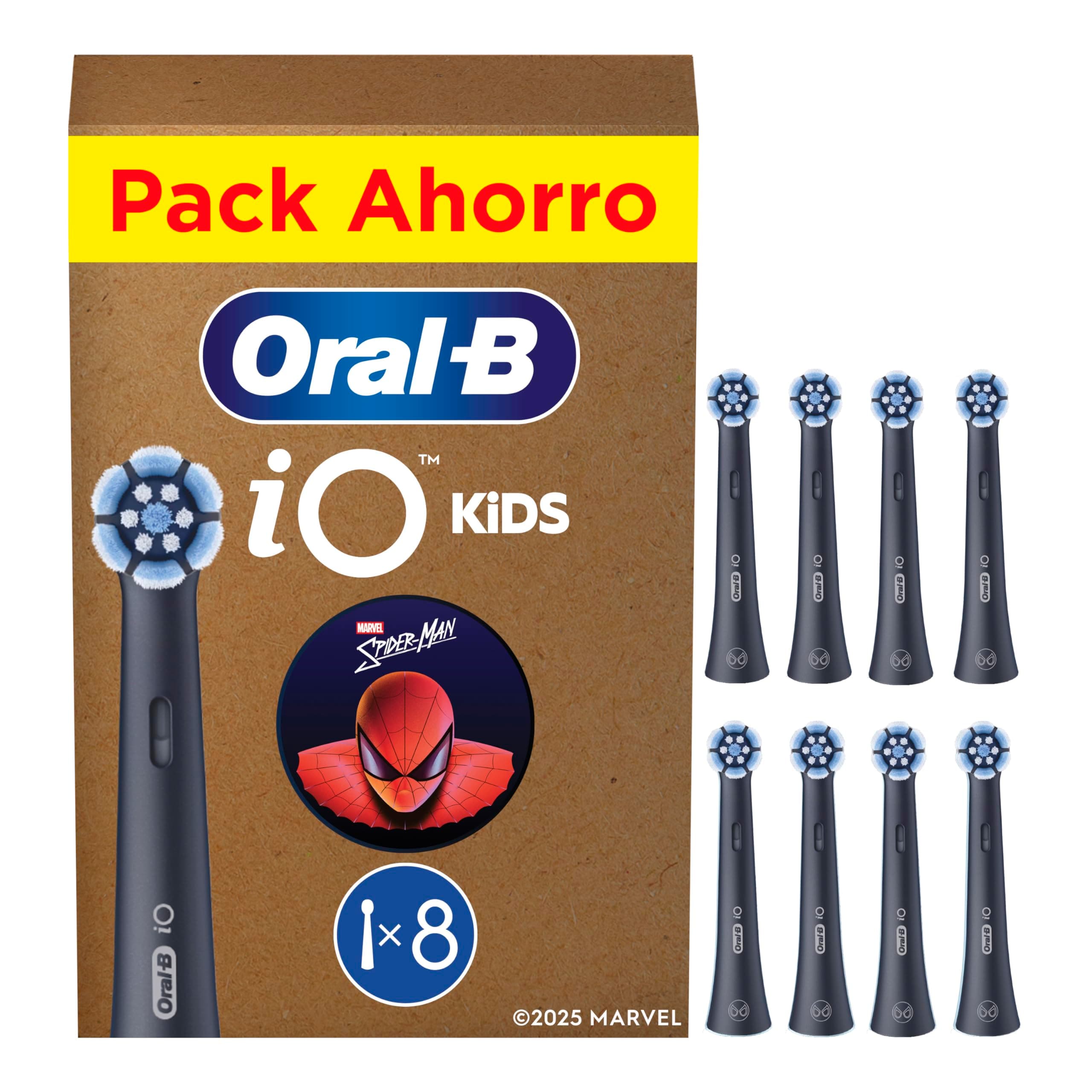 Oral-B iO Kids Marvel Spiderman Cabezales de Recambio para Niños+6 Años, Pack de 8 - Recambios Originales para Cepillos de Dientes Eléctricos Oral-B iO Kids, Suave con Dientes y Encías Móviles