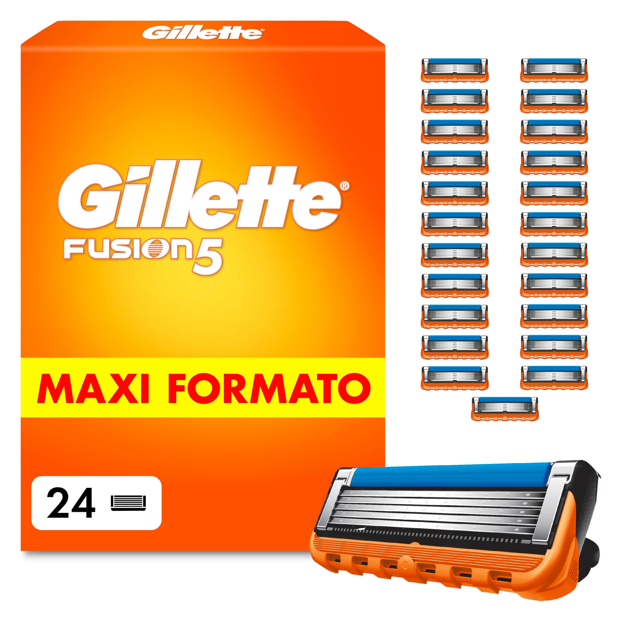 Gillette Lamette Gillette Fusion 5, 24 Lamette Da Barba Di Ricambio per Rasoio Barba Manuale Fusion5, da 5 Lame, Rasatura Scorrevole con Striscia Lubrificante, Fino a 1 Mese di Rasatura per Lametta
