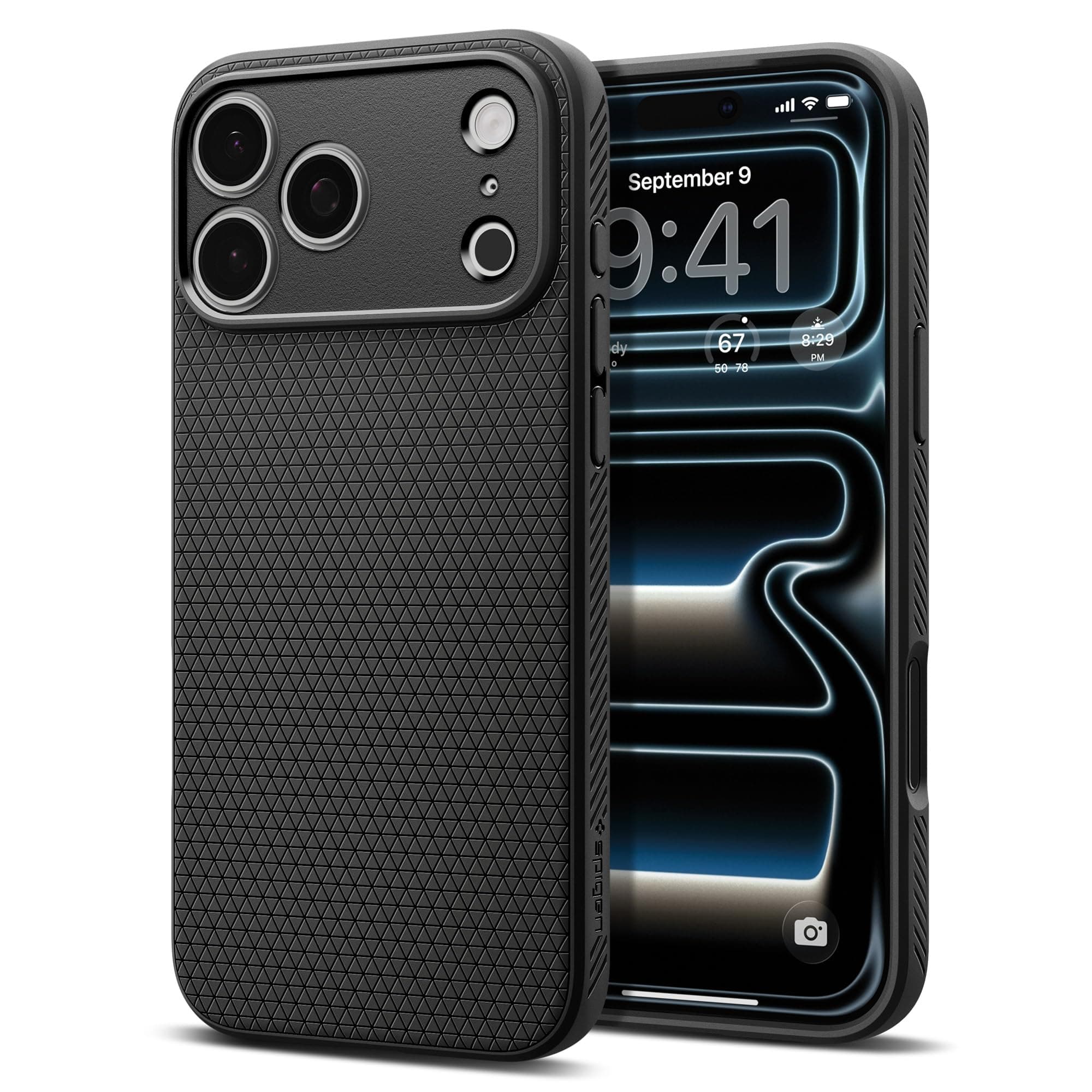 Spigen iPhone 17 Pro Max Hülle [rutschfest] [DURCHDACHTE Details] Liquid Air Case Slim TPU mit Truss-Design, Militärgeprüfter Schutz, Sound Tunnel Technologie Handyhülle –Matte Black
