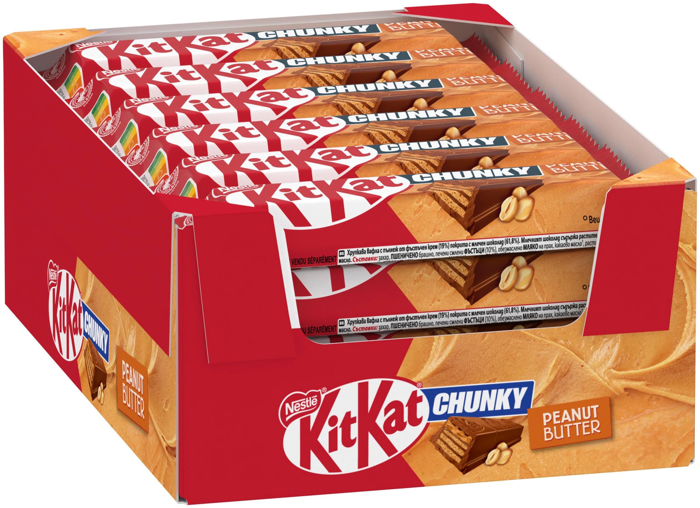 Kitkat NESTLÉ KITKAT CHUNKY Peanut Butter Schokoriegel, Knusper-Riegel mit Erdnusscreme & knuspriger Waffel, 24er Pack (24 x 42g)