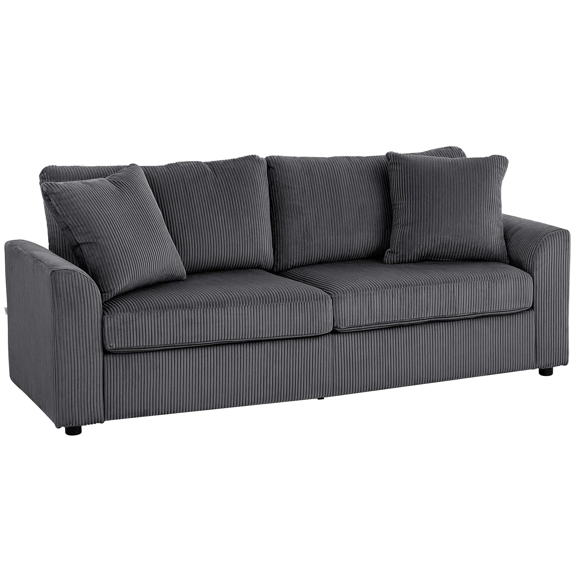 HOMCOM Canapé 3 Place Velours côtelé 212 cm, canapé Moderne avec 2 oreillers Inclus, Coussins à Ressorts, accoudoirs et Dossier rembourrés, Sofa pour Salon, Chambre, Bureau, Gris foncé