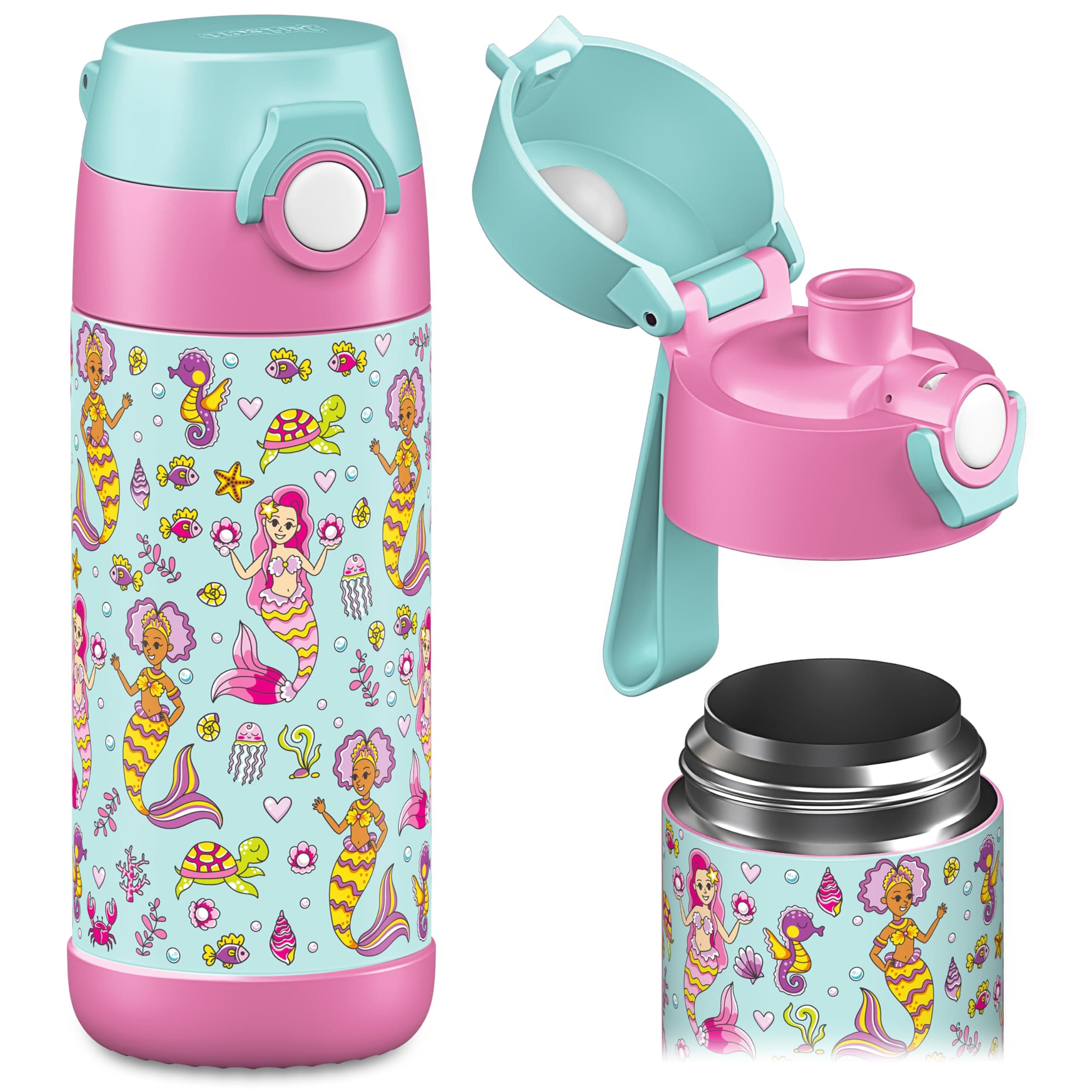 Jarlson® Borraccia Termica Bambini 350ml MALI [SENZA BPA e FTALATI] - Bottiglia Acciaio Inox - Termos per Acqua per Bambino e Bambina - Mantiene Freddo - Ideale per Scuola, Sport e Viaggi (Sirena)