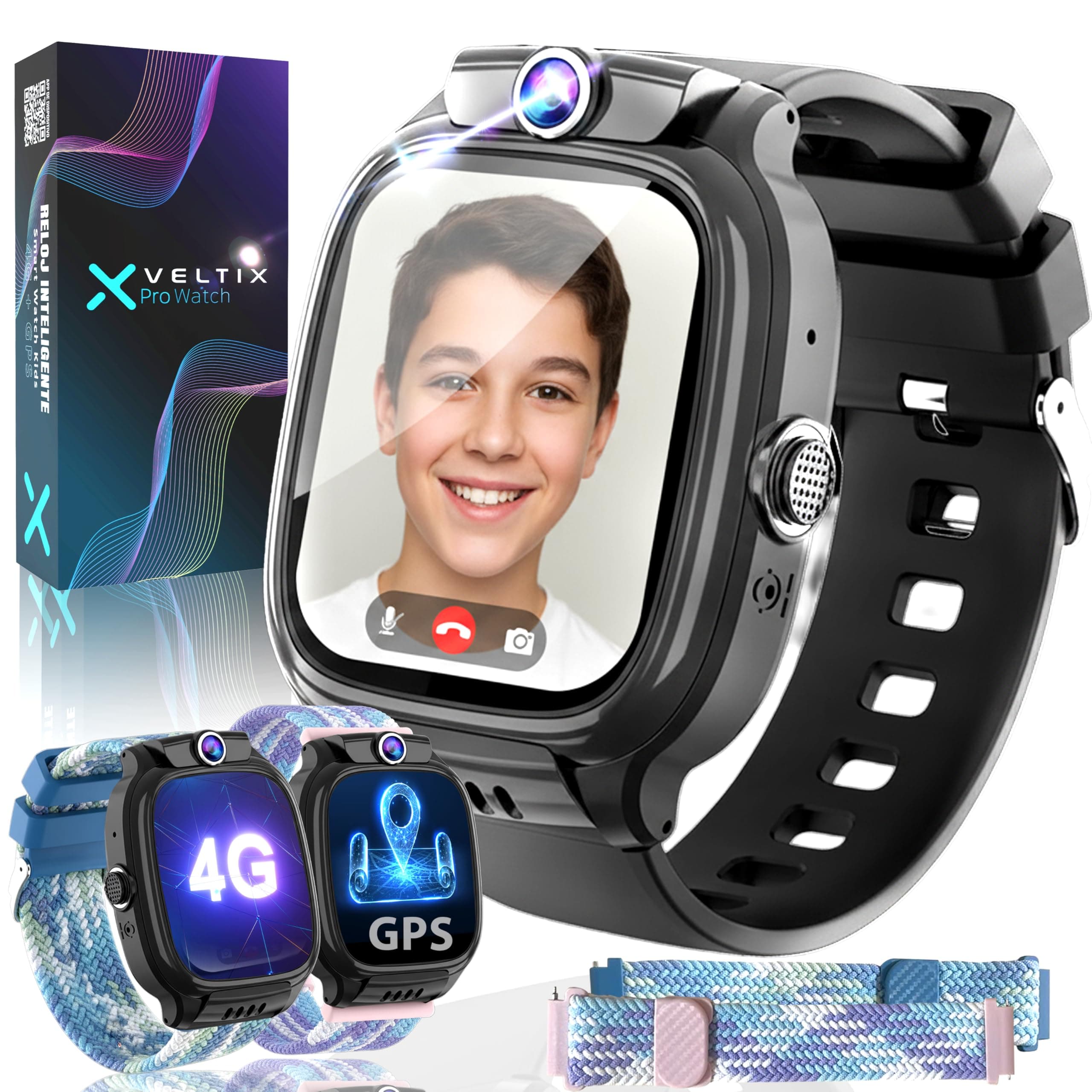 VELTIX®️ Nuevo Reloj Inteligente Niño X Pro 4G + 2 Correas Gratis | Smartwatch Niños con GPS Y Llamadas | Reloj Inteligente Niña | Reloj con GPS Y Llamadas | Reloj para niños con VIDEOLLAMADAS