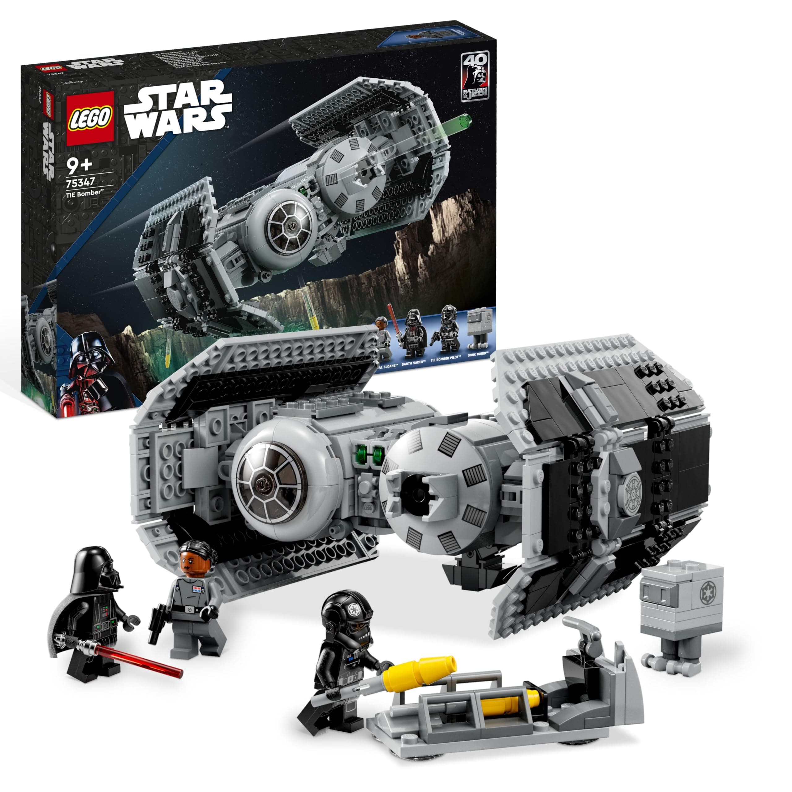 LEGO Star Wars 75347 TIE Bomber - Modello di Astronave Giocattolo con un Droide Gonk e la Minifigure di Darth Vader con Spada Laser - Regalo per Bambini da 9 Anni in su