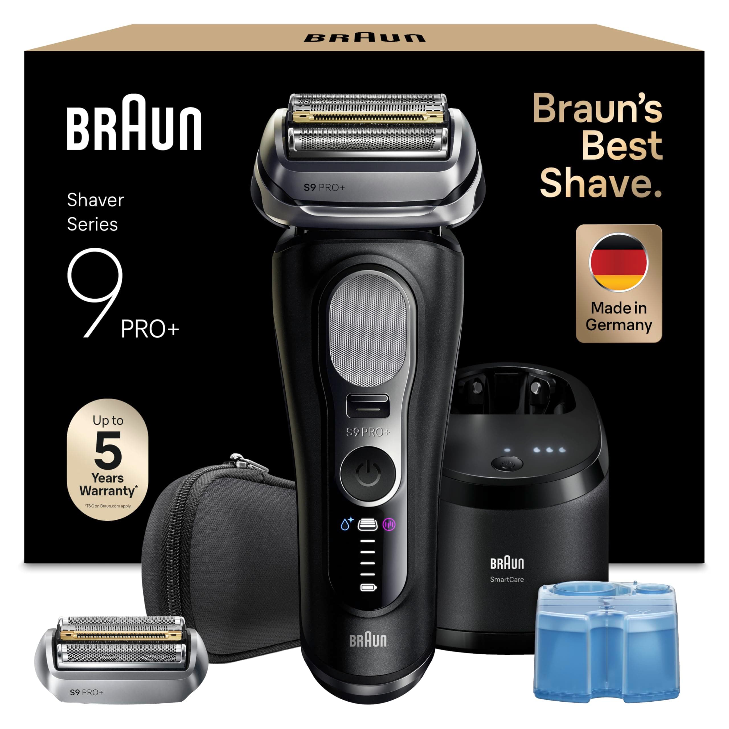 Braun Serie 9 PRO + Rasoio Elettrico Barba, Wet&Dry, 5+1 Lame Di Precisione Ultra Sottili, Regolabarba Uomo, Rasoio Barba, 60 Min Utilizzo, Testina di Ricambio, Stazione SmartCare 6in1, 9660CCPS, Nero