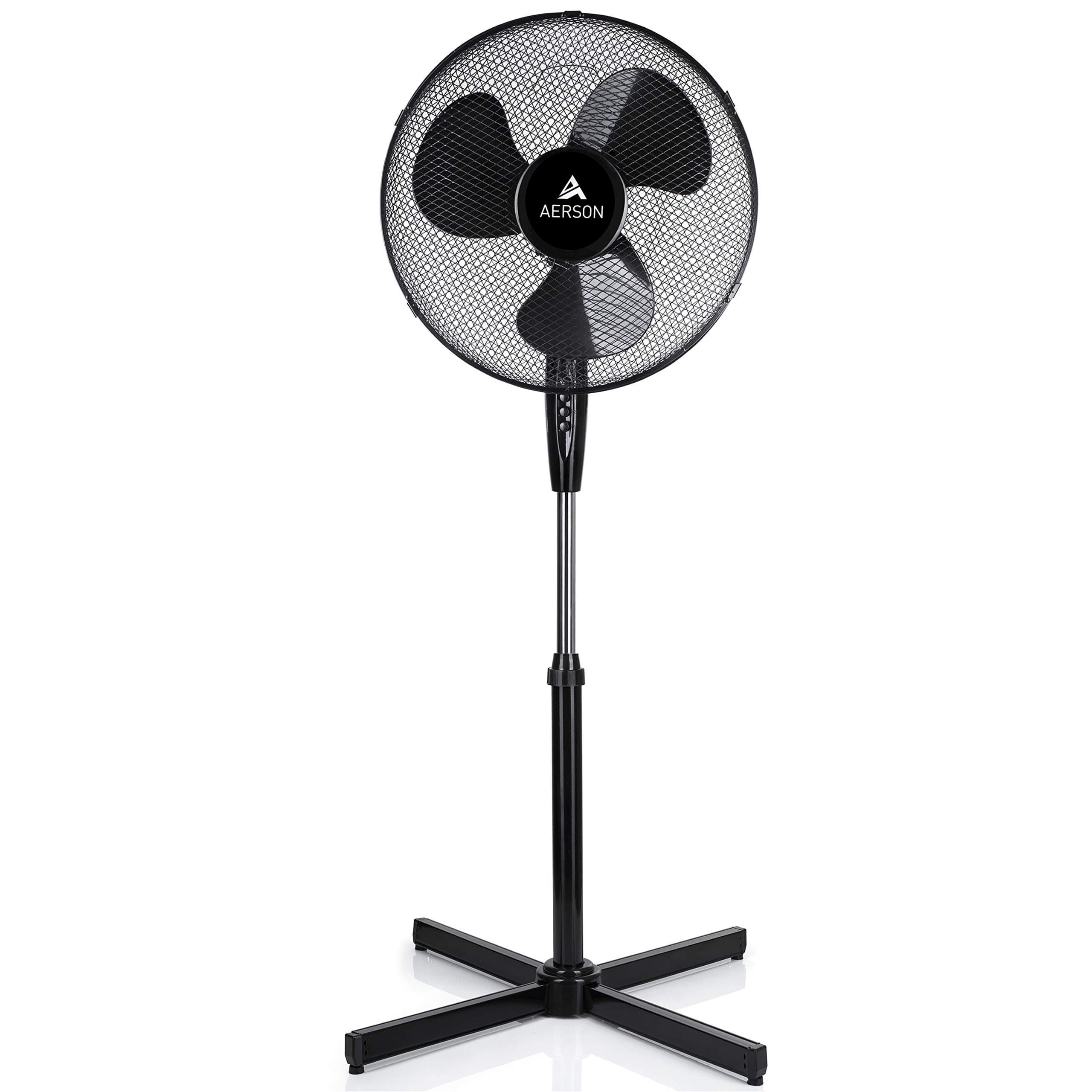 AERSON Ventilateur sur pied 40 cm | Ventilateur réglable en hauteur jusqu'à 120 cm | Débit d'air élevé et très silencieux | Éolienne avec 3 vitesses | Fonction d'oscillation env. 80°