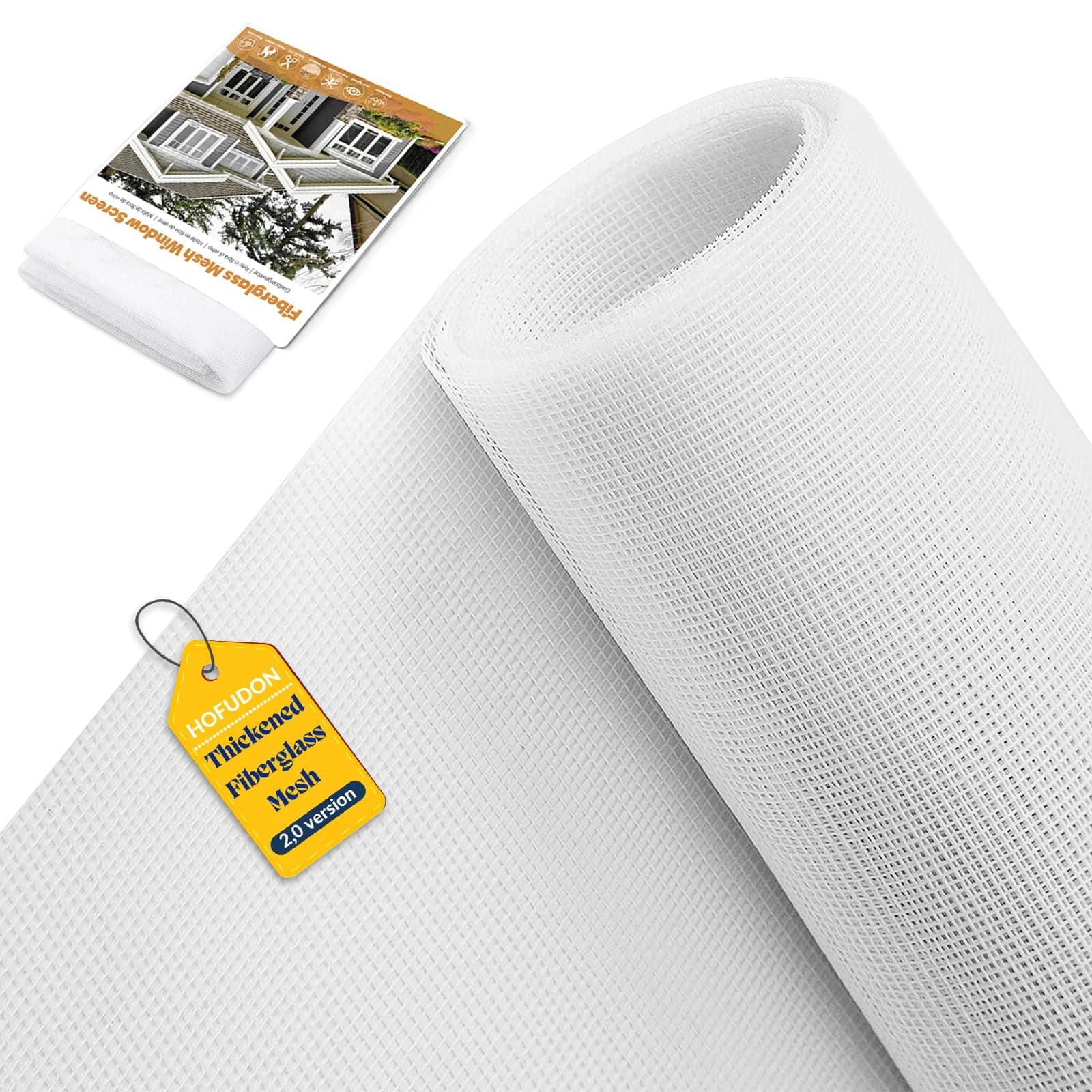 HOFUDON Mosquitera Mejorada 120cm x 250 cm Fibra de Vidrio, Malla Mosquitera Para ventana y Puerta, Tela Mosquitera por Metros, Recortable a Medida, Adiós a los Mosquitos y Otros Insectos (Blanco)