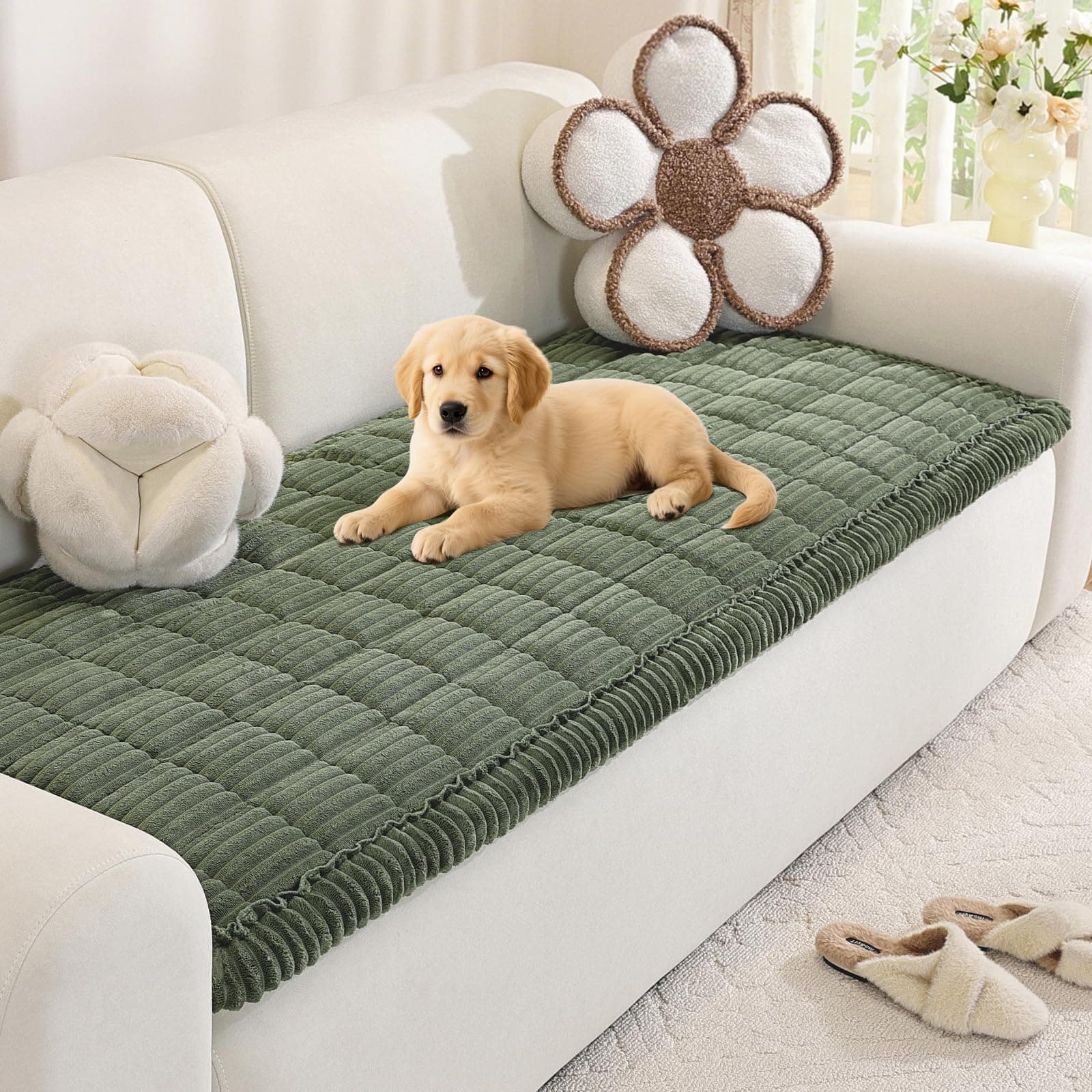 Royhom Housse de Canapé Épais, Protege Canape Cuir Anti-dérapant, Housse Canape d'angle, Doux Couverture pour Canapé, Tapis, Rebord de Fenêtre (Vert, 70 x 180 cm)