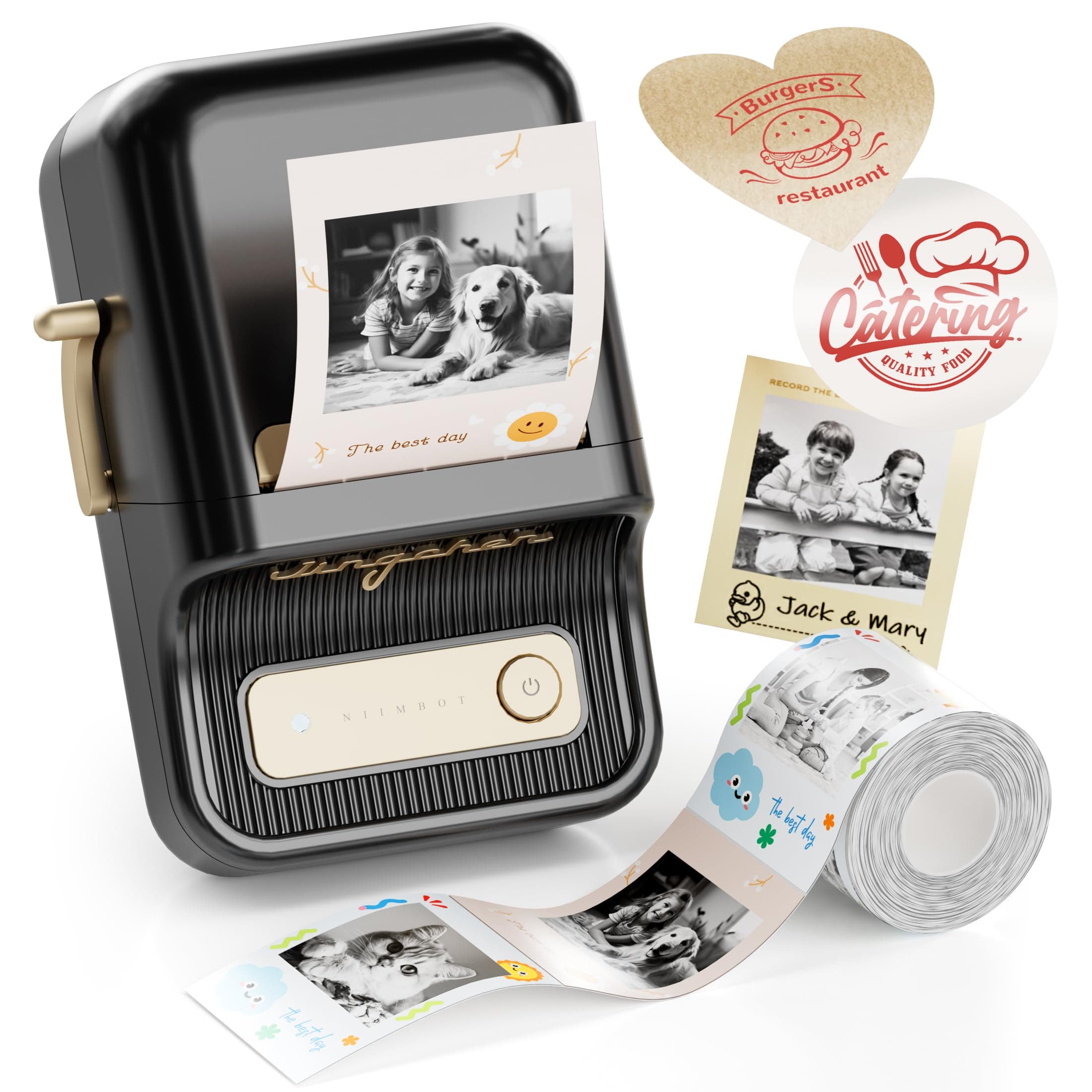 NIIMBOT Etikettendrucker B21 Pro, 300dpi Selbstklebendes Etikettiergerät Bluetooth Beschriftungsgerät Label Printer Fotodrucker für Lernen, Studiennotizen, Bilderdruck, Scrapbooking, Schwarz