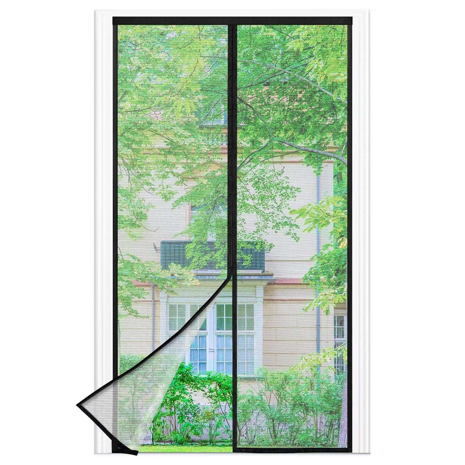 Zanzariera Magnetica - 110 x 230 CM Rete Fine - NERO, Zanzariera Porta Finestra Superiore Aumentato a 3,8 cm, si Chiude da Sola, Mantiene l'aria Fresca