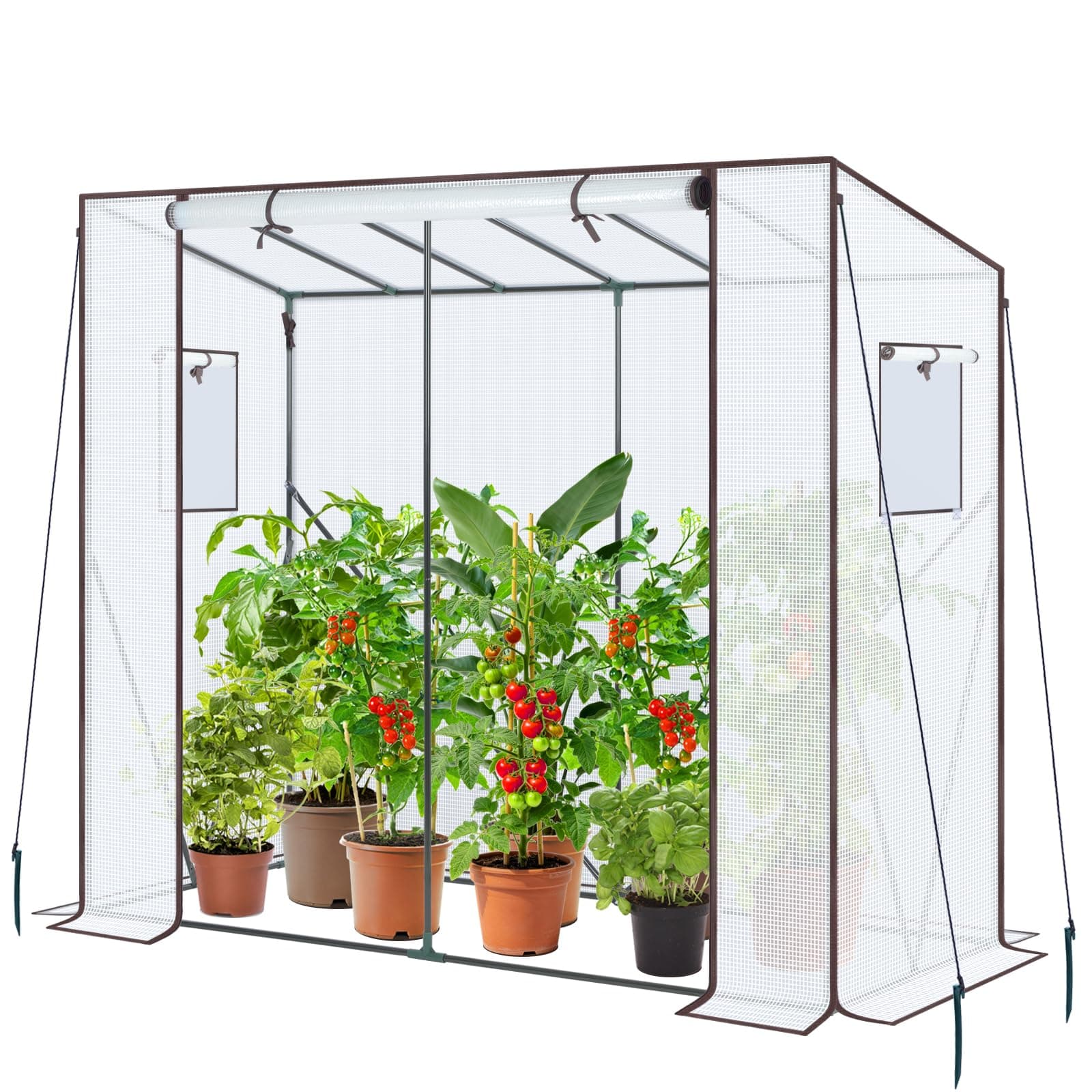 Ohuhu Gewächshaus Tomatengewächshaus für Pflanzen 200x77x170 cm | Stabil & Winterfest | UV Stabilisierte | Begehbares Foliengewächshaus Tomatenhaus mit PE-Abdeckung für Garten & Balkon