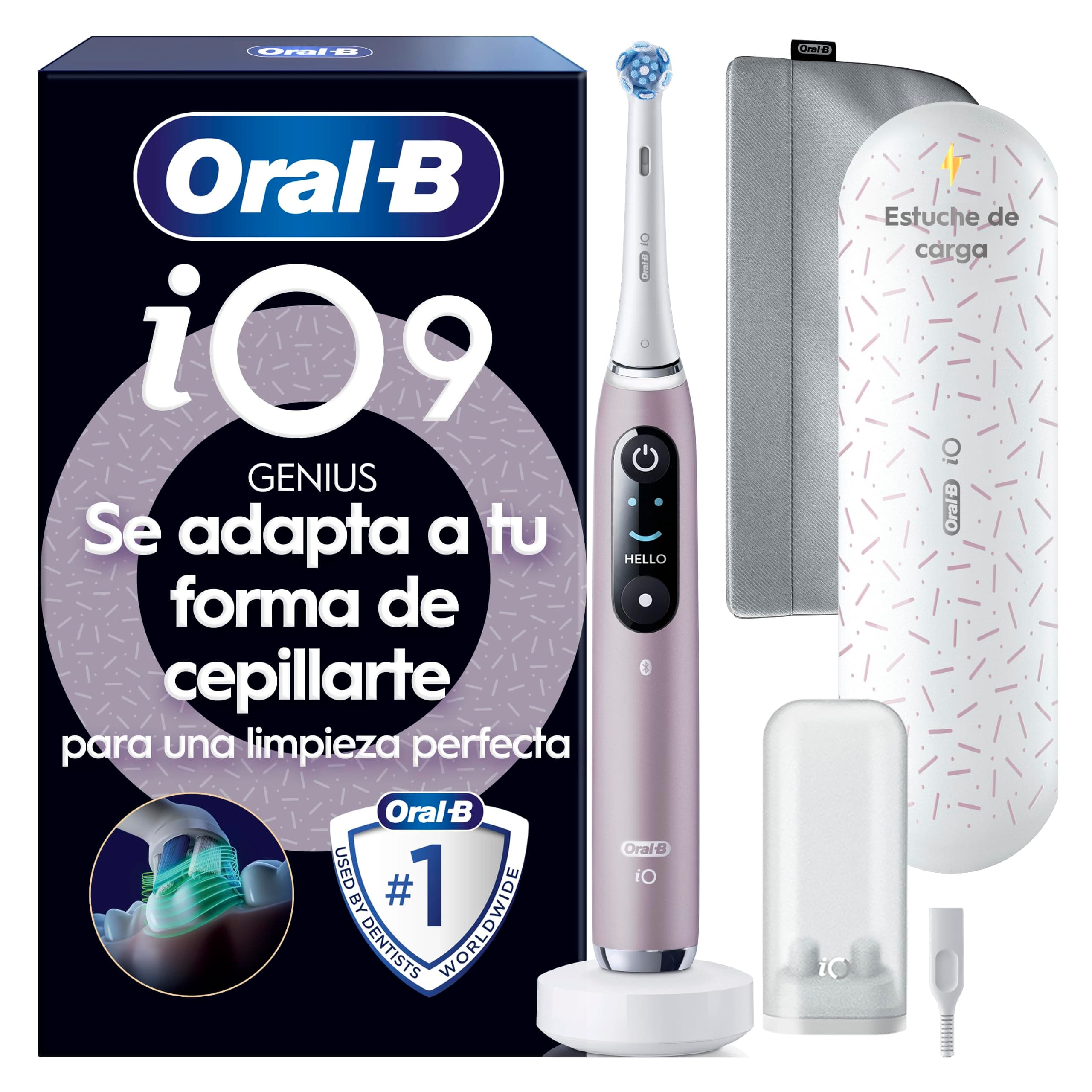 Oral-B iO 9 Cepillo de Dientes Eléctrico con 1 Cabezal, Rosa | Cepillo Dental con Estuche Cargador de Viaje, 7 Modos de Cepillado, Sensor de Presión, Carga Rápida, Funda Magnética