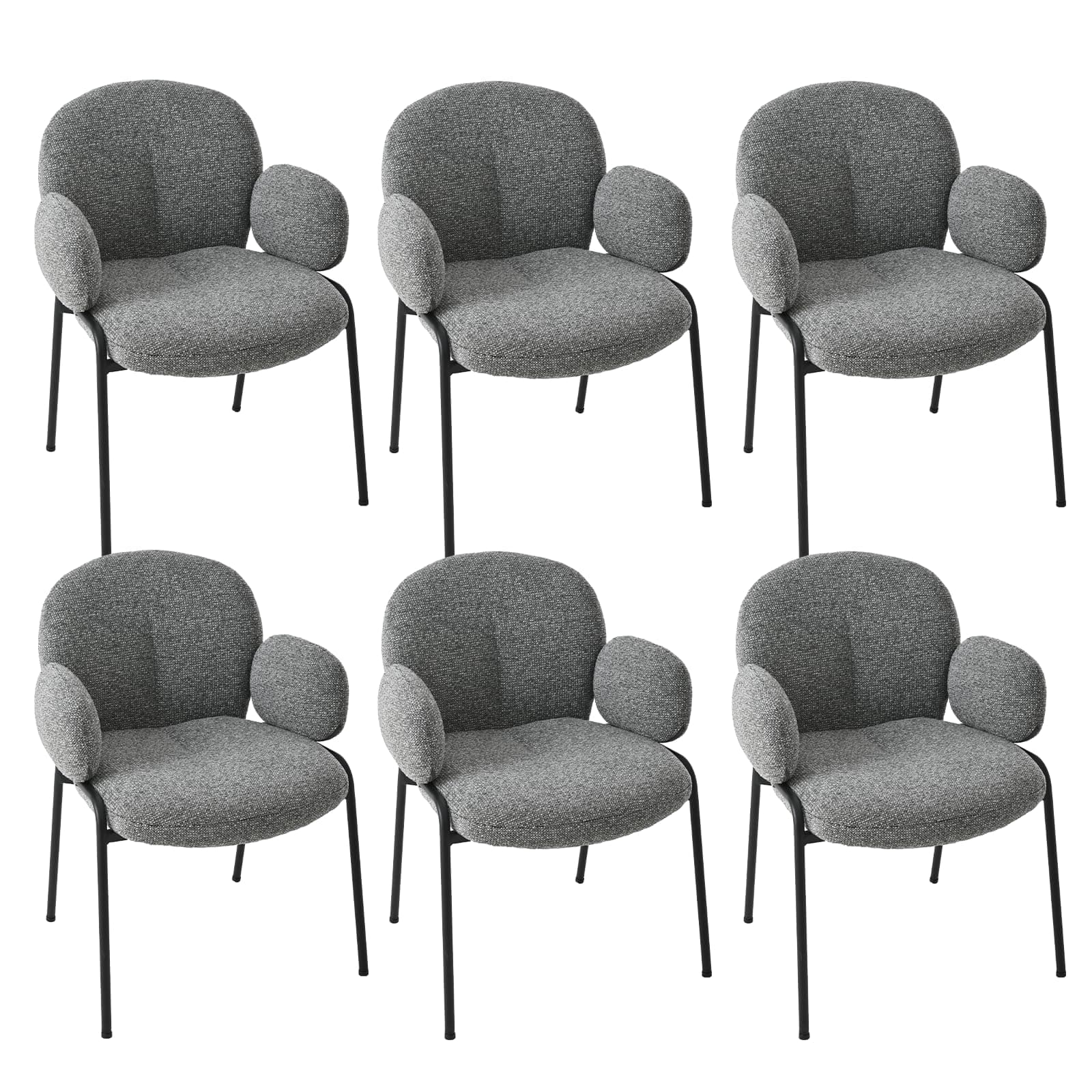 Goeurvant Lot de 6 Chaises de Salle à Manger,Gris foncé,avec accoudoirs - Chaises rembourrées Modernes avec Dossier,Pieds réglables en Hauteur,chaises de Cuisine en Lin pour Salon,Salle à Manger