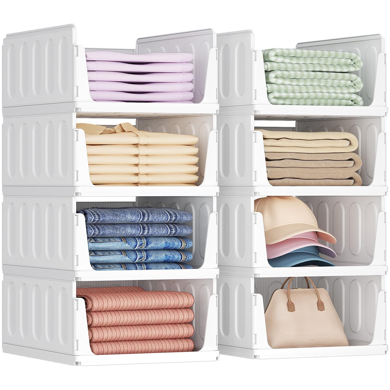 Lifewit Organizer Armadio Interno, Impilabili Contenitori per Vestiti, Contenitori con Cassetti Salvaspazio Estraibile, Scatole Portaoggetti per Cucina, Bagno e Camera da Letto, 24L, Bianco, 8 Pezzi