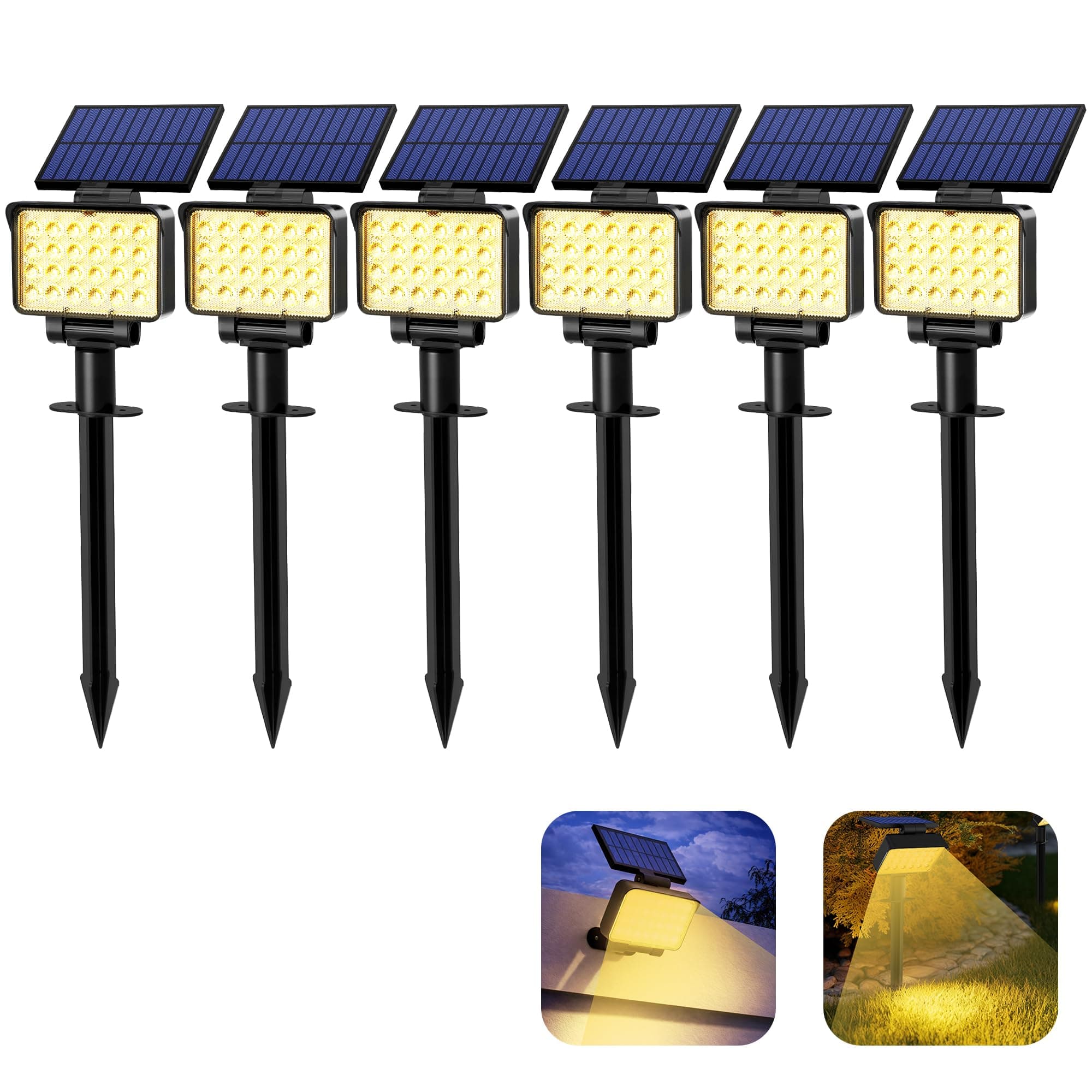 Solpex Lot de 6 Spots Solaires d'extérieur, projecteurs solaires,IP65 étanches à 24 LED lampes solaires pour chemins, extérieur Jardins, Clôtures (Blancs Chaud)