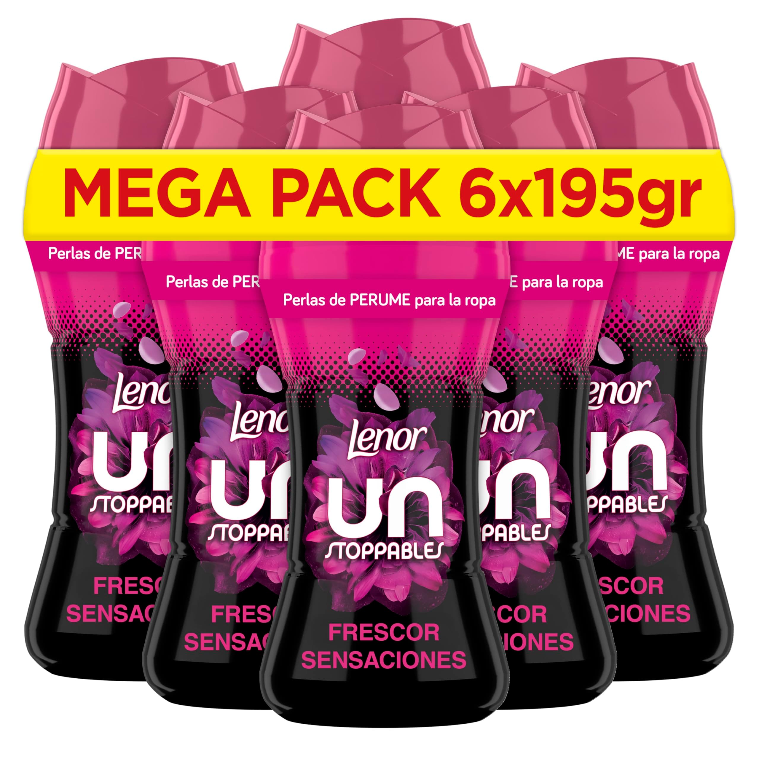 Lenor UNstoppables Perlas de Perfume para la Ropa, 96 Lavados (6 x 195g), Suavizante con Fragancia Frescor Sensaciones, Potenciador de Frescor