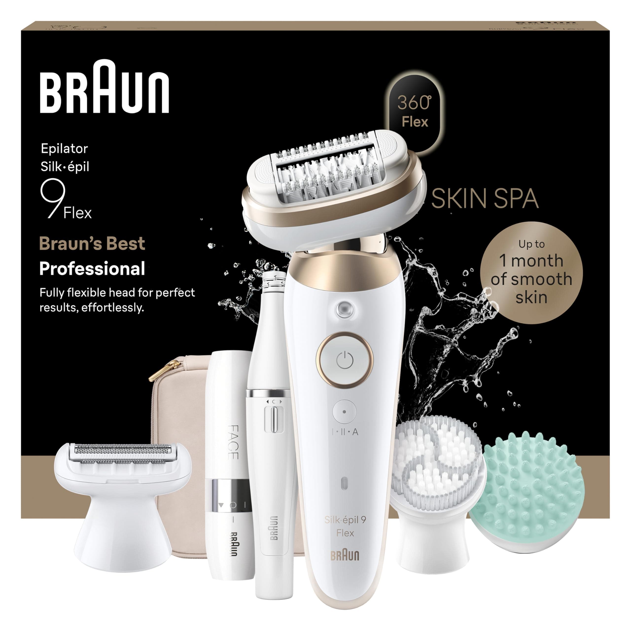 Braun Epilateur Electrique Femme Silk·épil 9 Flex SkinSpa, Etanche, Epilateur A Tête Flexible A 360°, Coffret D’Epilation Tout-En-Un Avec Mini Rasoir Visage, 9-681 3D
