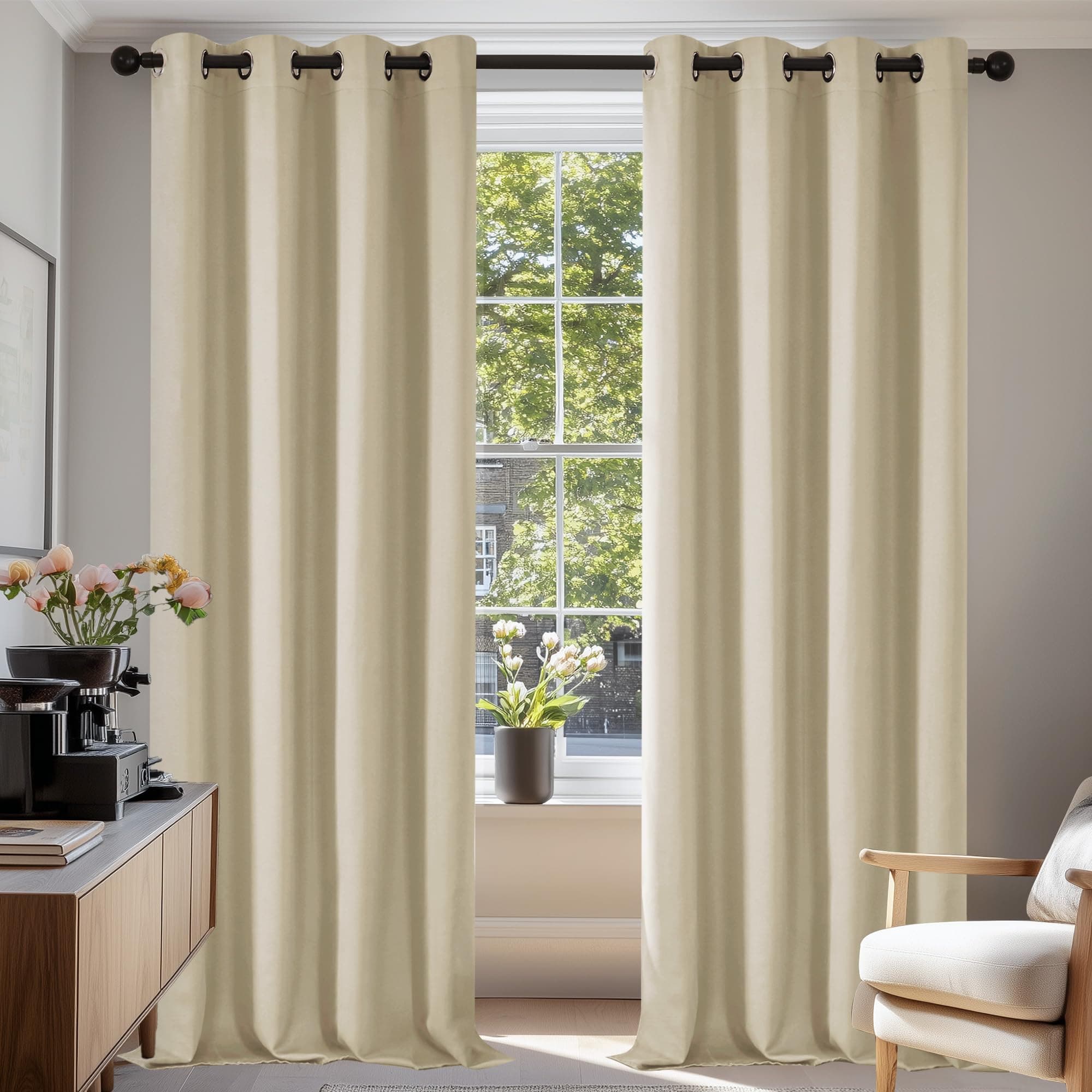 Deconovo Tende Oscuranti per Interni 2 Pezzi 300 CM Altezza, Termiche Isolanti, Anti-Rumore, con Anelli, Ideali per Camera da Letto e Soggiorno, 140x300 CM, Beige Scuro