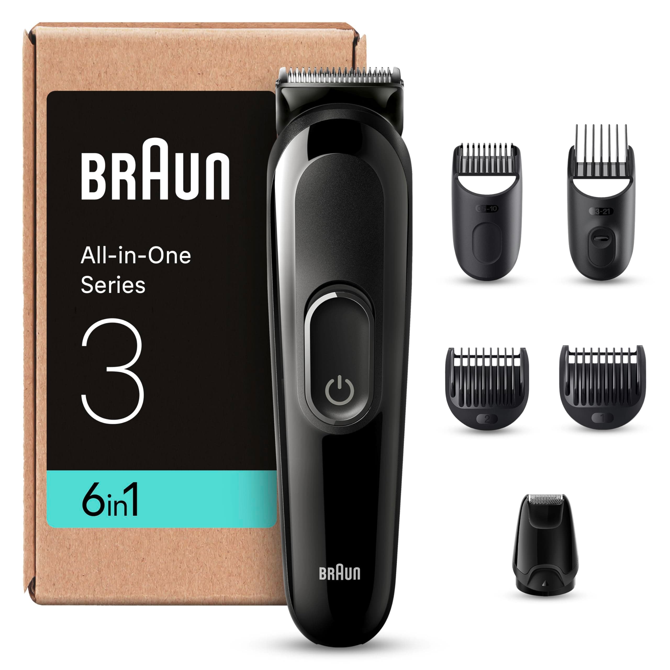 Braun Recortadora Todo En Uno Series 3 Máquina Cortar Pelo Inalámbrica Con 50 Min De Autonomía, Máquina De Afeitar, Cortapelos Hombre Kit 6 En 1 Para Barba y Pelo, MGK3420