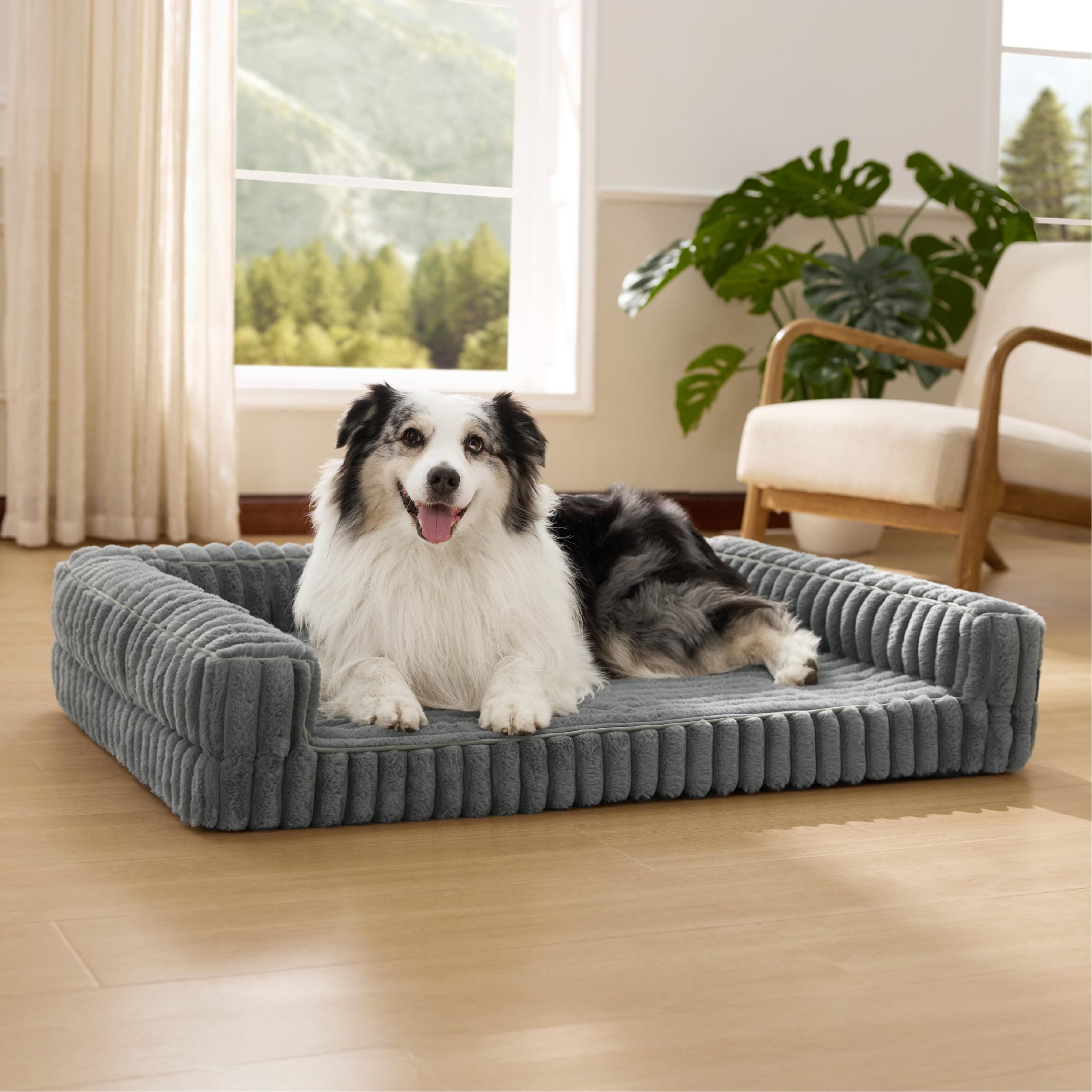 BEDSURE orthopädisches Hundebett Grosse Hunde - 106x76x18cm wasserdichtes Hundesofa mit Memory-Schaum & Eierkarton-Schaum, waschbarer und Abnehmbarer Cordbezug Hundecouch, grau