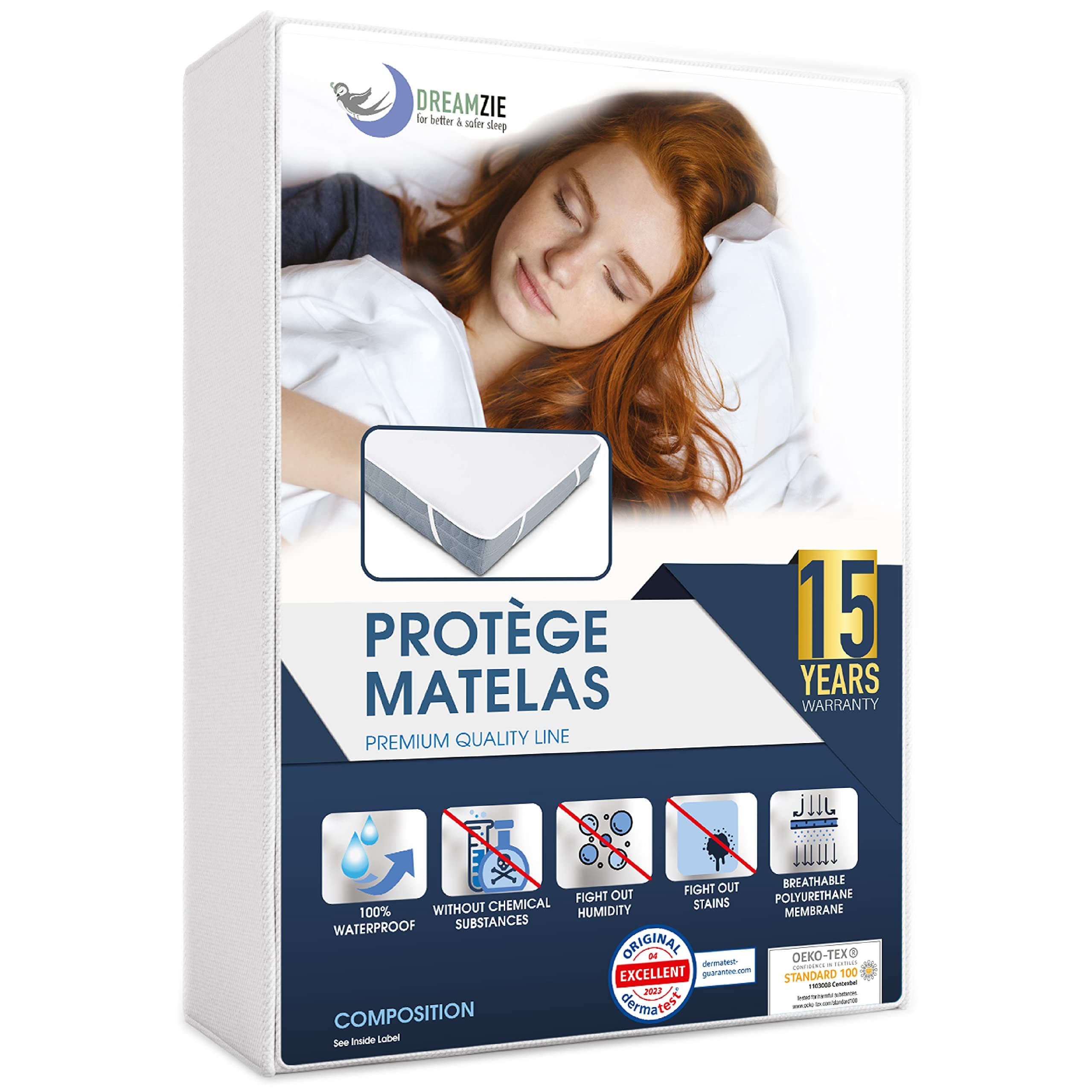 Dreamzie Protège Matelas 120x190 cm Imperméable Certifié Oeko TEX - Alese en Coton Respirant avec 4 Coins Elastiques