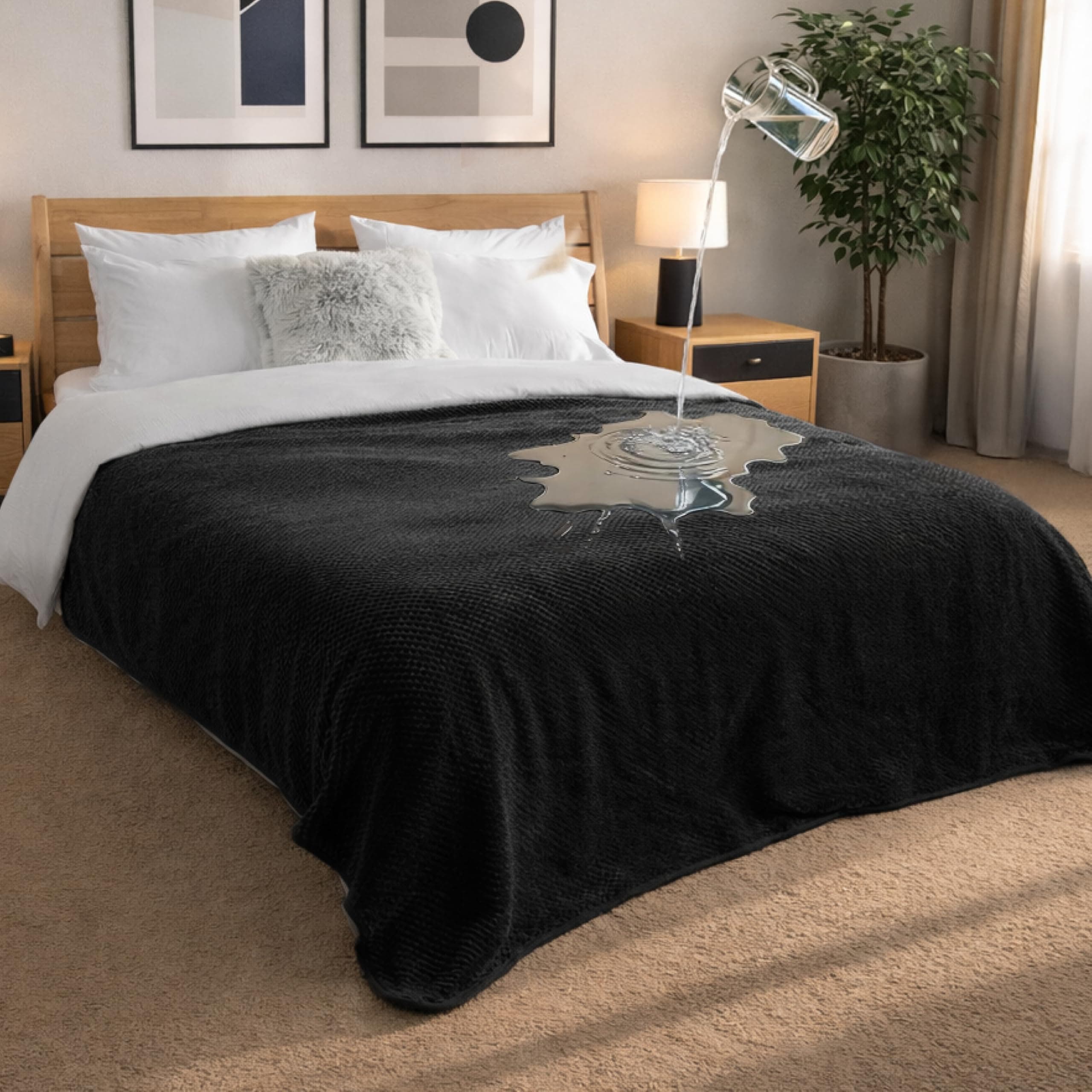 Dreamzie Manta Impermeabile 152x203cm - Manta Perros Reversible y Lavable a máquina - Suave Forro Polar para Sofá y Cama - Negro