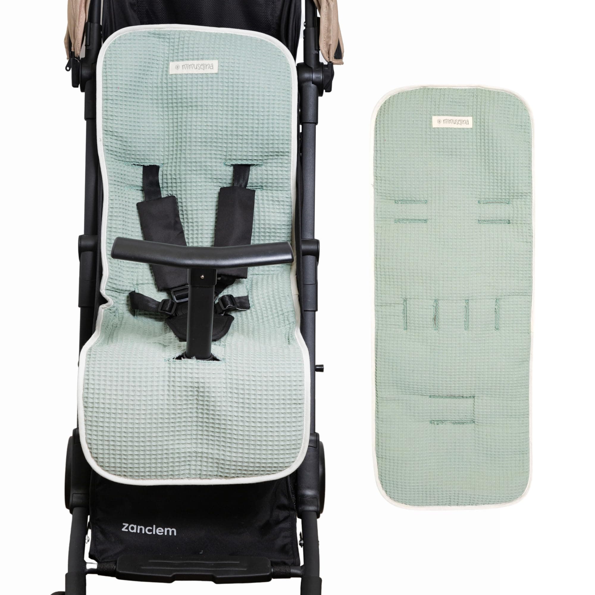 MIMUSELINA Materassino Passeggino Universale in 100% Cotone OEKO-TEX | Copripasseggino Estivo e Invernale 34×84 cm | Riduttore Passeggino Universale Traspirante e Lavabile | Fatto a Mano in Portogallo