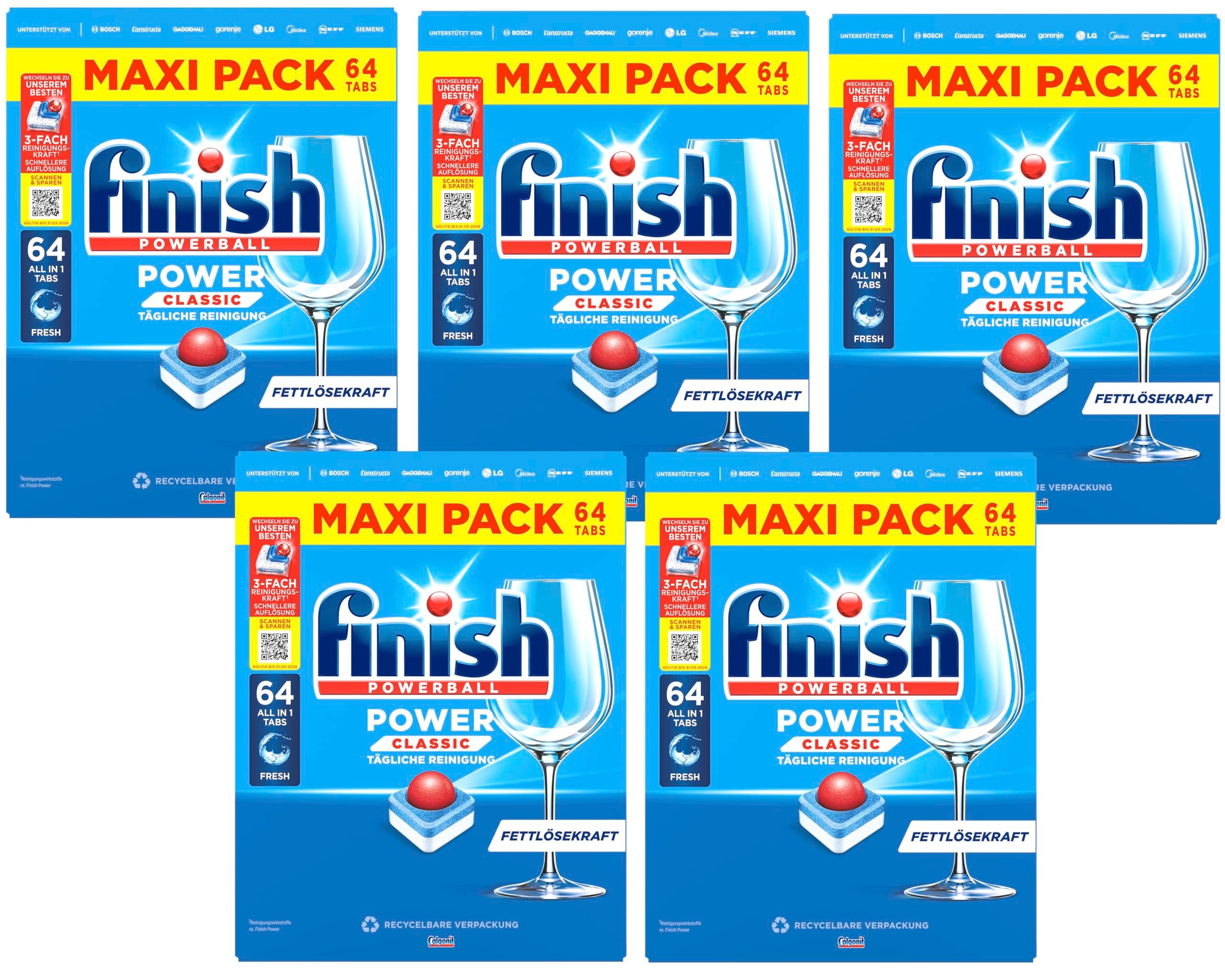 Finish Power Classic Spülmaschinentabs, Maxi Pack, 320 Finish Tabs (5 x 64 Tabs)