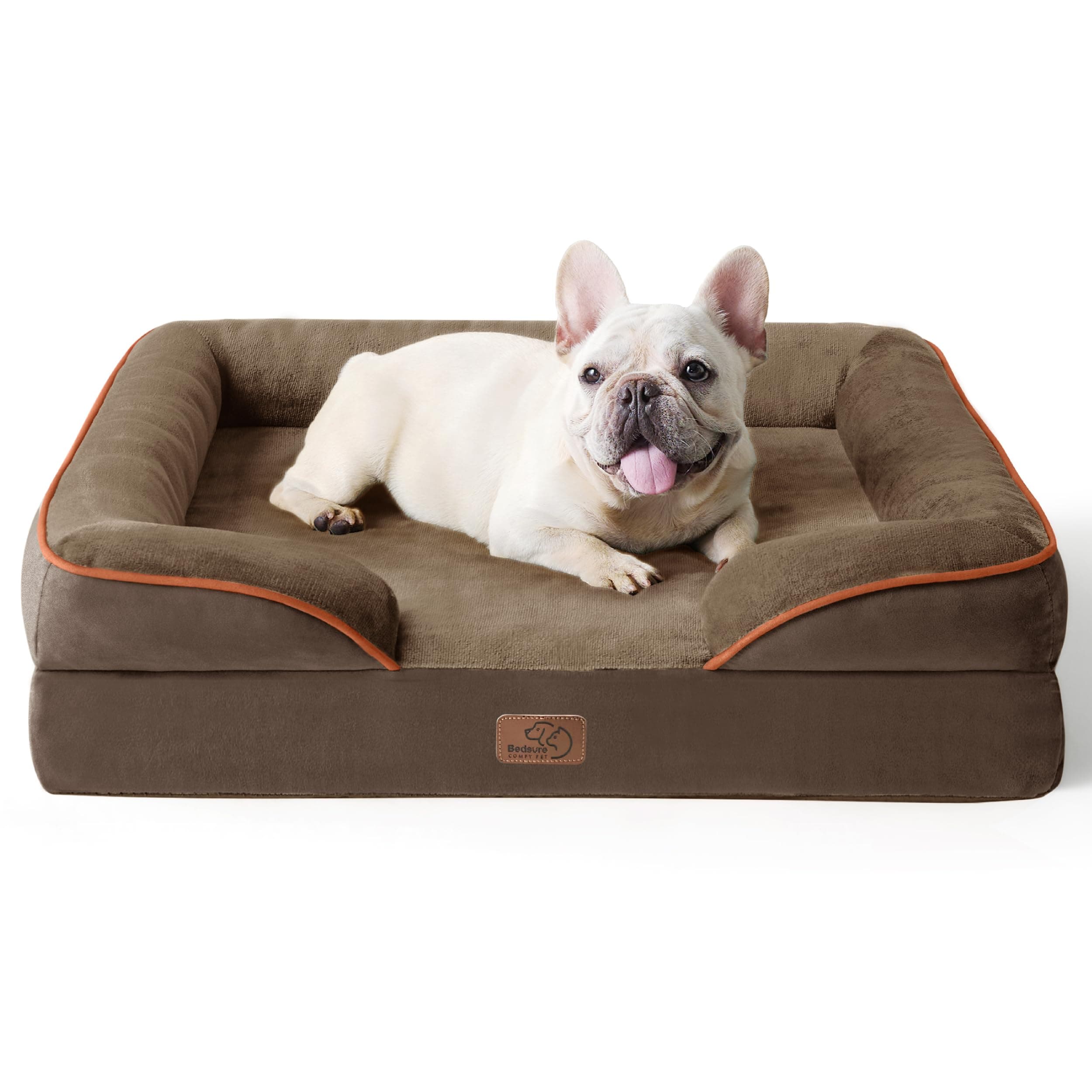 Bedsure Sofá Perro Ortopédica Mediano - Cama Perro Viscoelastica y Lavable, Colchon Perro con Funda Desenfundable y Forro Impermeable, Marrón, M