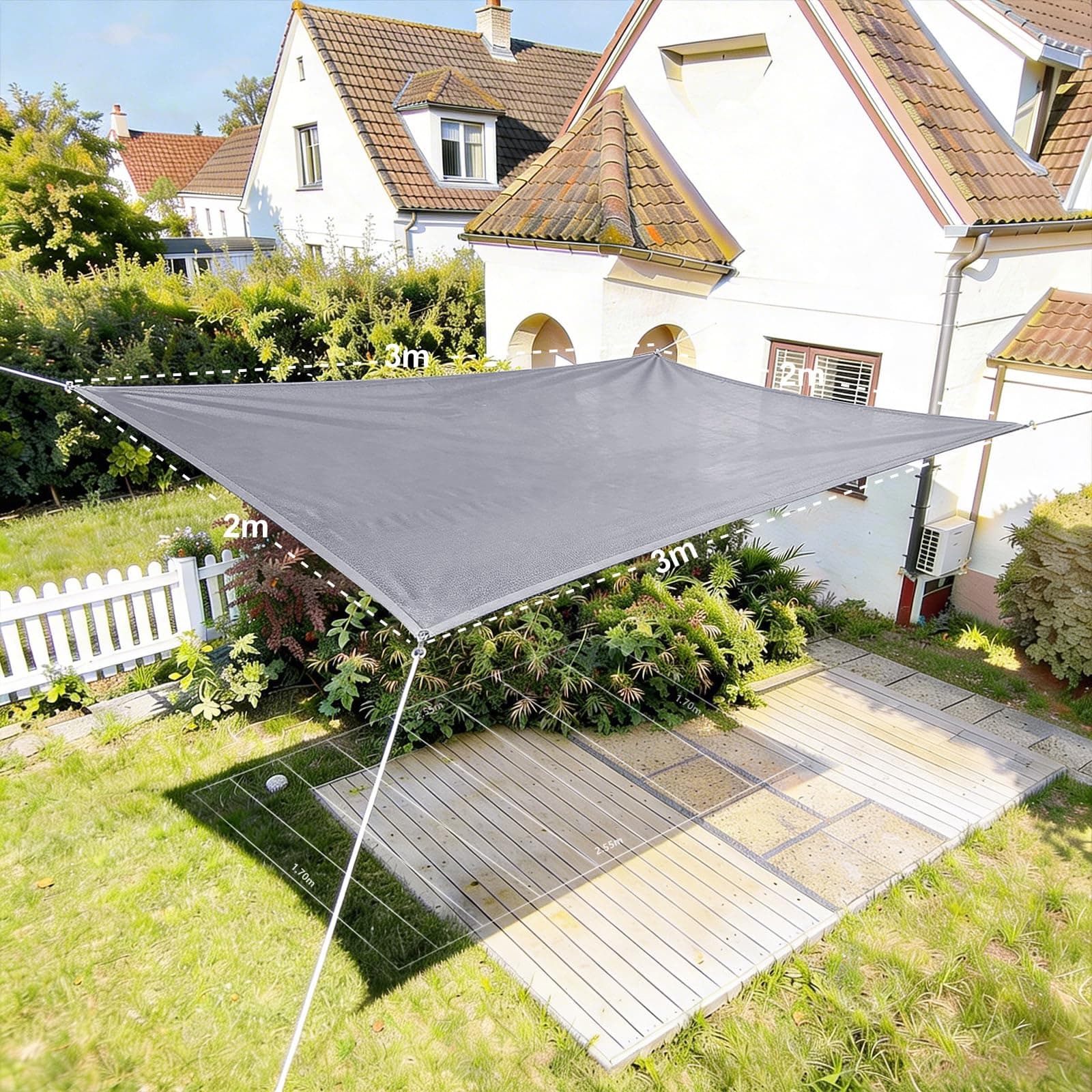 HAIKUS Tenda a Vela Rettangolare 2x3 m, Traspirante, Permeabile, Tela Vela Ombreggiante 3x2 m, Telo Telone Ombreggiante per Esterno, Giardino, Terrazzo, Balcone, Grigia Chiara