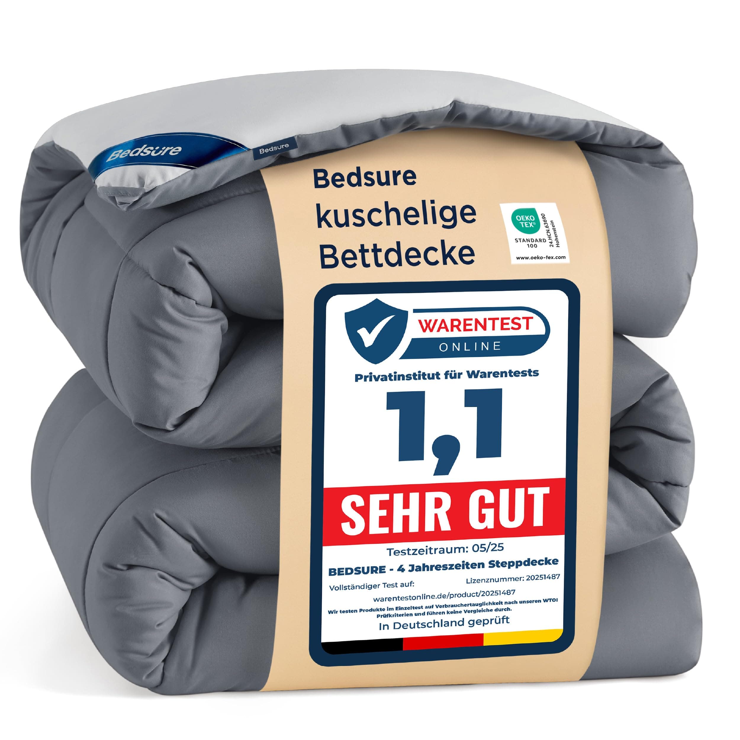 BEDSURE Bettdecke Ohne Bezug 155x220 - Bettdecke 155x220 für Allergiker, Warm & Gemütlich Ganzjahresdecke 300GSM Füllung, Waschbare Duvet für 4 Jahreszeiten, Grau/Hellgrau