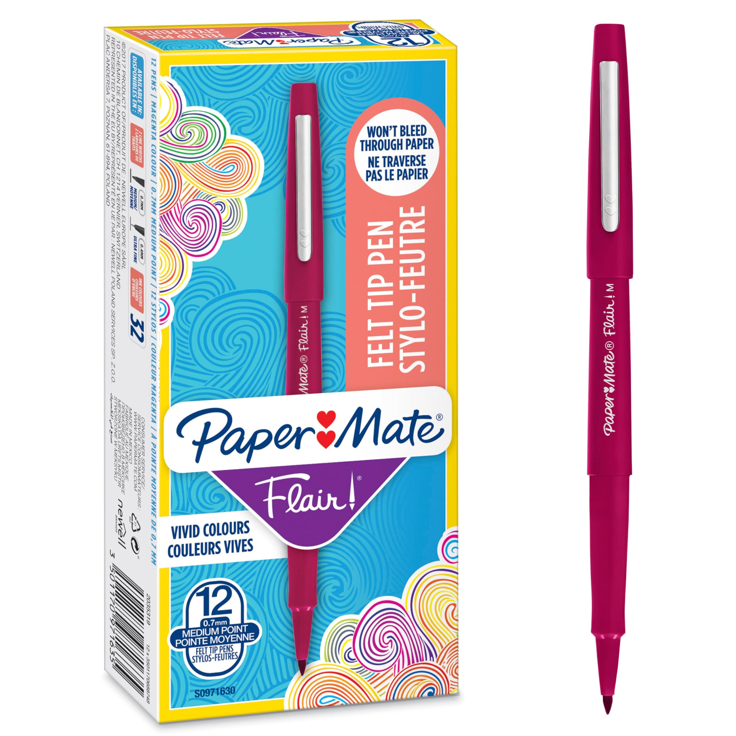 Paper Mate Flair Pennarelli | Punta Media in Feltro (0.7mm) | verde | scatola da 12