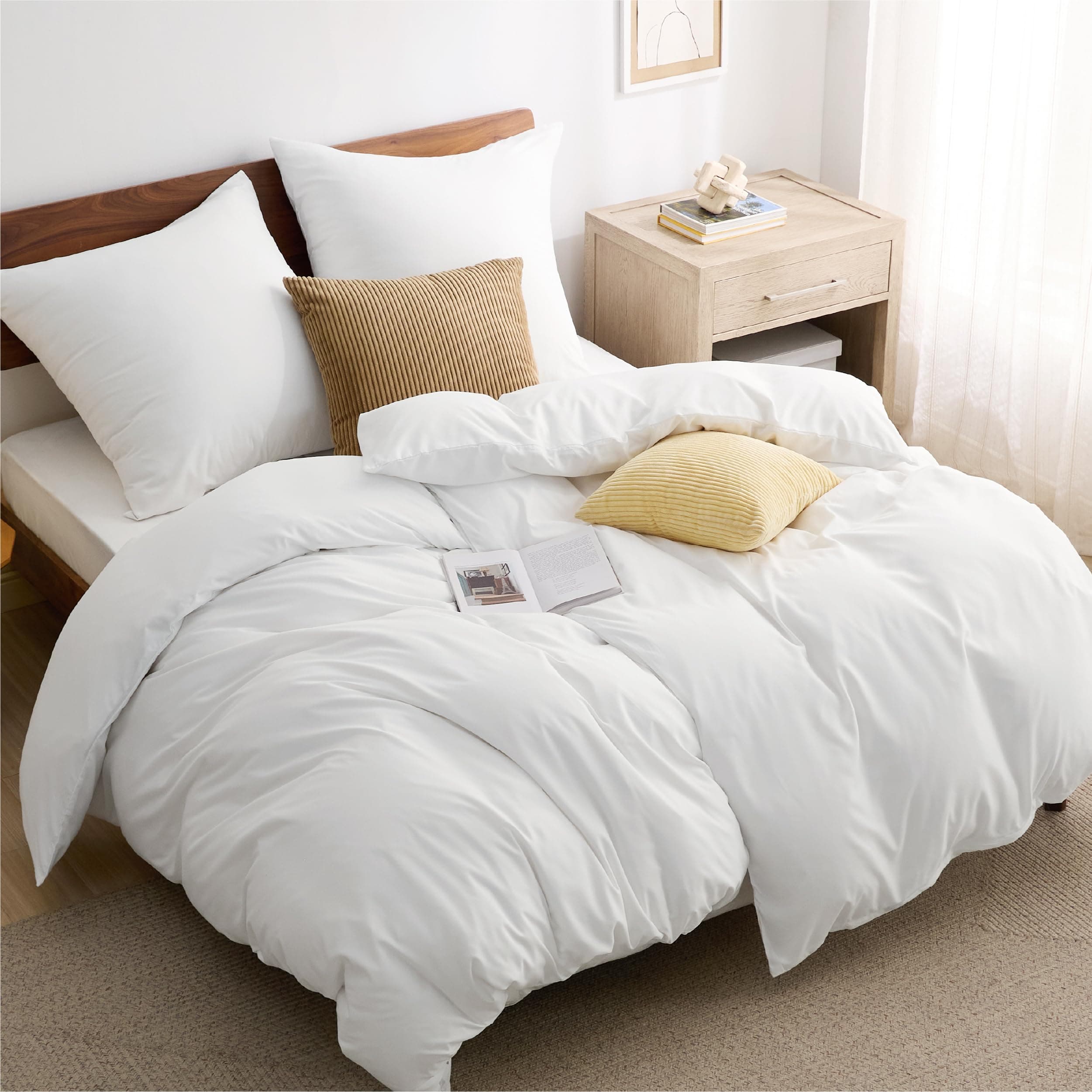 BEDSURE Bettwäsche 135x200 Baumwolle 4teilig - Bettwäsche-Sets Weiß Bettbezug 2er Set mit 2 Kissenbezüge 80x80 cm, Oeko-TEX Bedding mit Reißverschluss