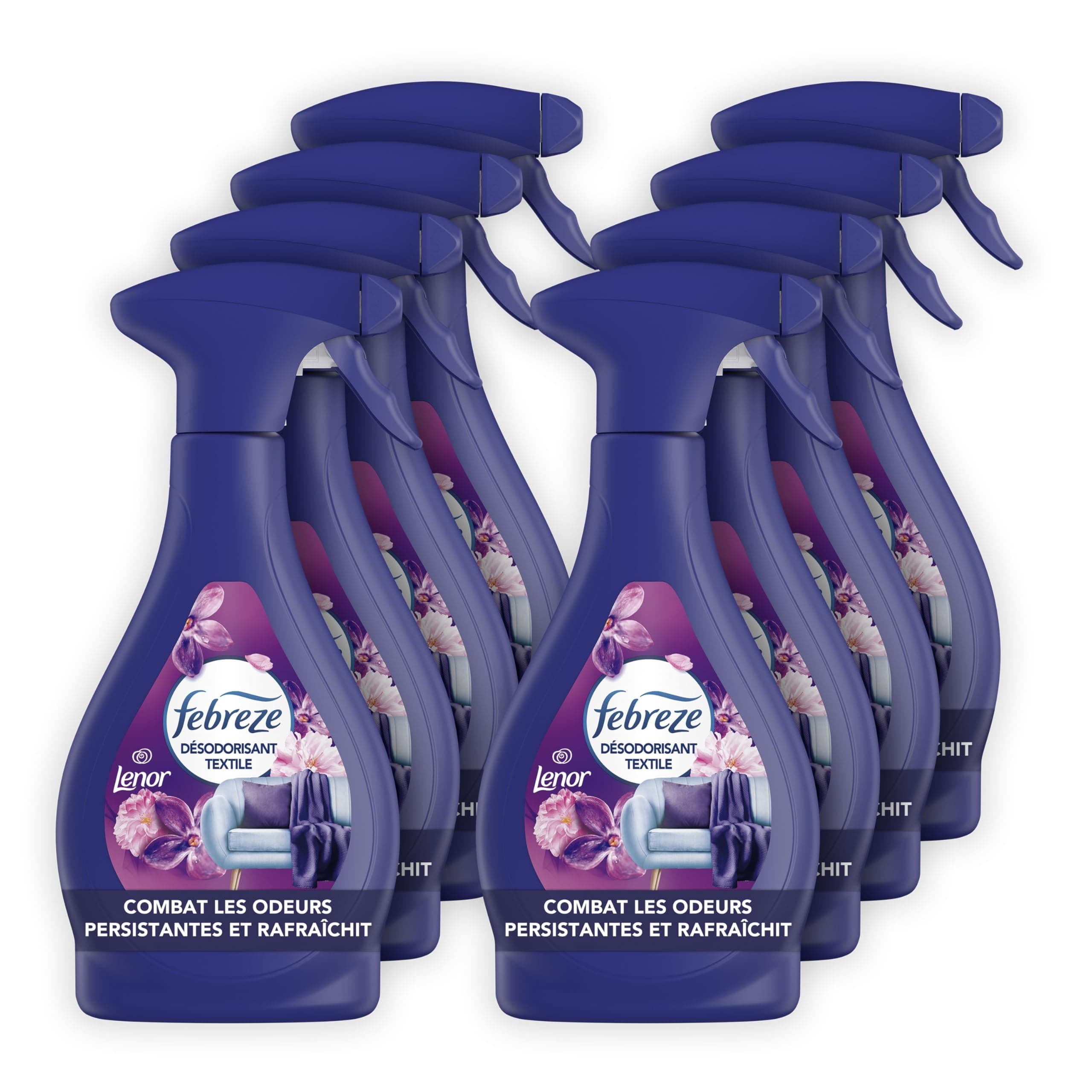 Febreze Spray Désodorisant Textile (500ml x8), Bouquet Floral de Lenor, Combat Les Odeurs Emprisonnées Dans Les Tissus, Laisse Un Parfum Frais