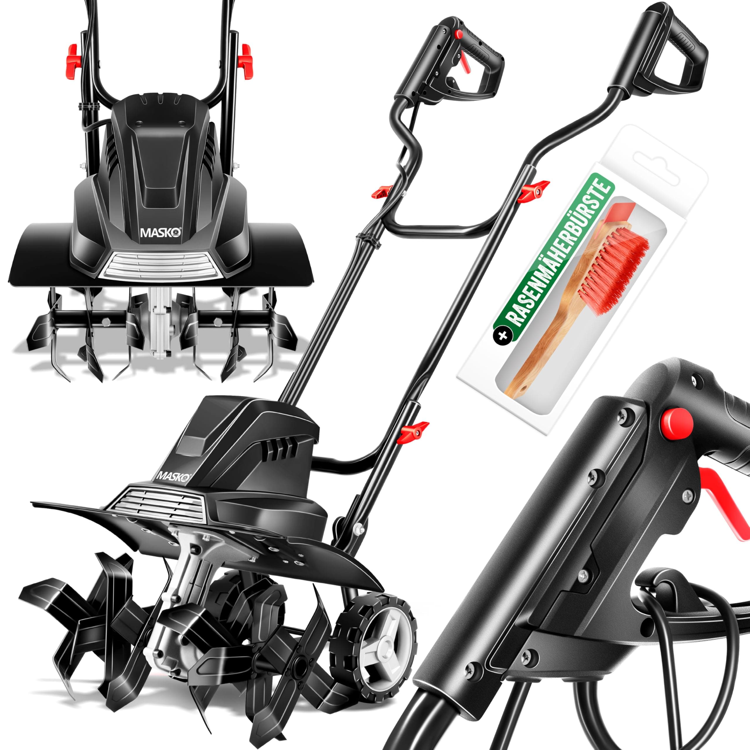 MASKO® Motozappa elettrica 1500W | larghezza di lavoro 40 cm - profondità di lavoro 20 cm | zappatrice per terreno | fresatrice agricola - coltivatore - fresa da giardino | zappatrice elettrica