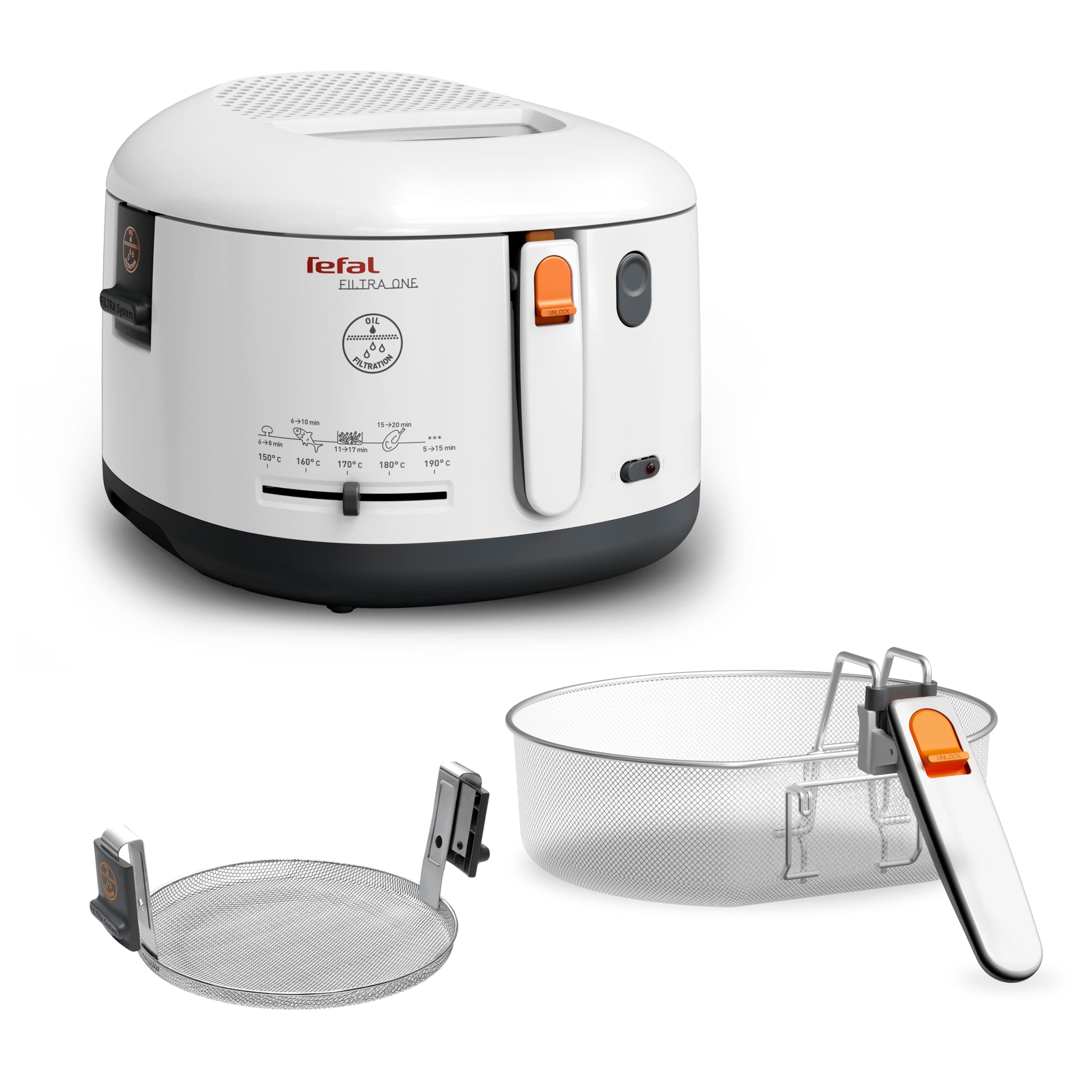 Tefal Filtra One Friteuse classique, Filtration de l'huile, Température réglable, Revêtement antiadhésif, Blanche FF163111