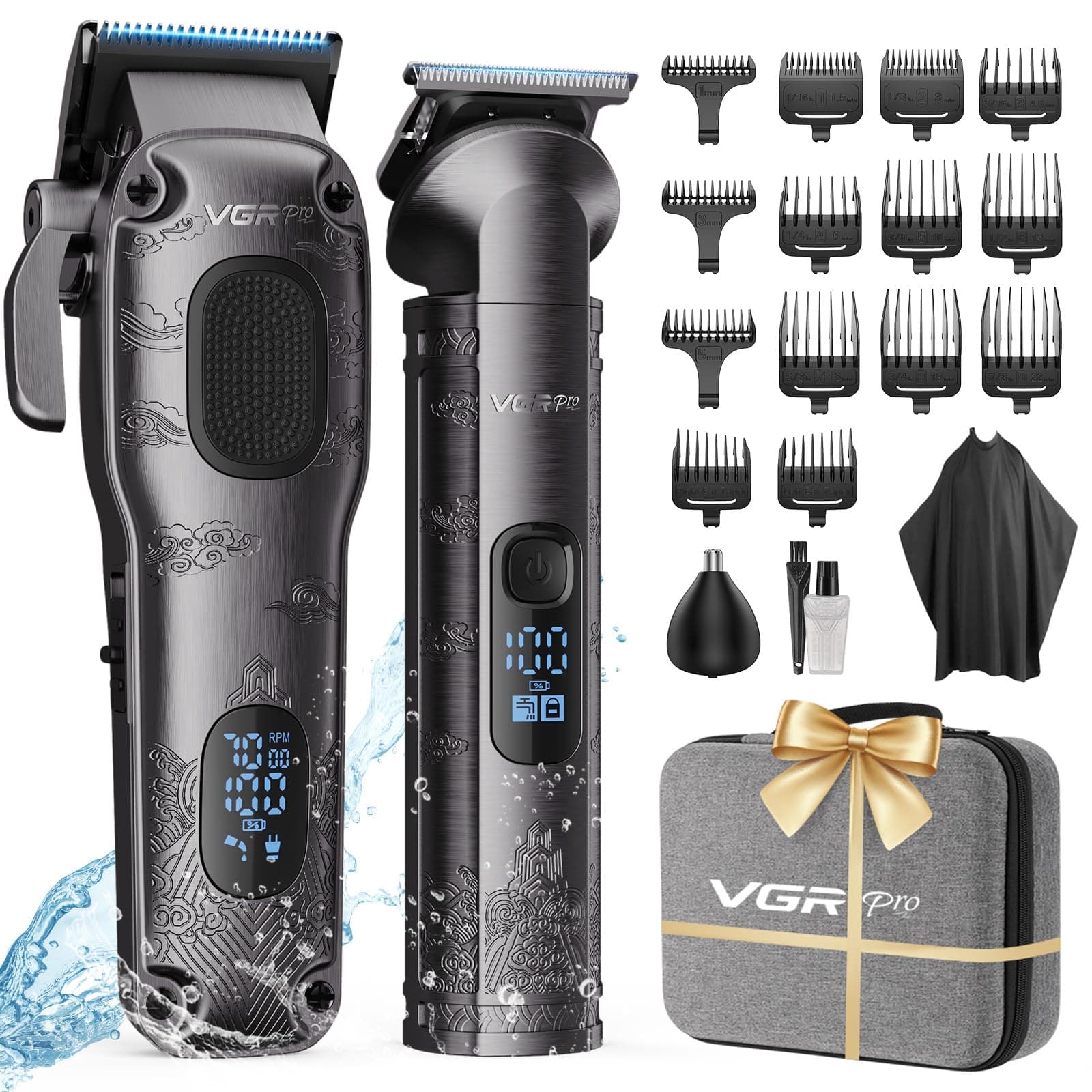 Vgrpro Maquina de Cortar Pelo Hombre Profesional, Cortapelos Hombre sin cable para Cortar el Pelo, Kit de cortadora de pelo y Trimmers para Hombres, Maquinilla Cortar Pelo con Caja de Embalaje (Gris)