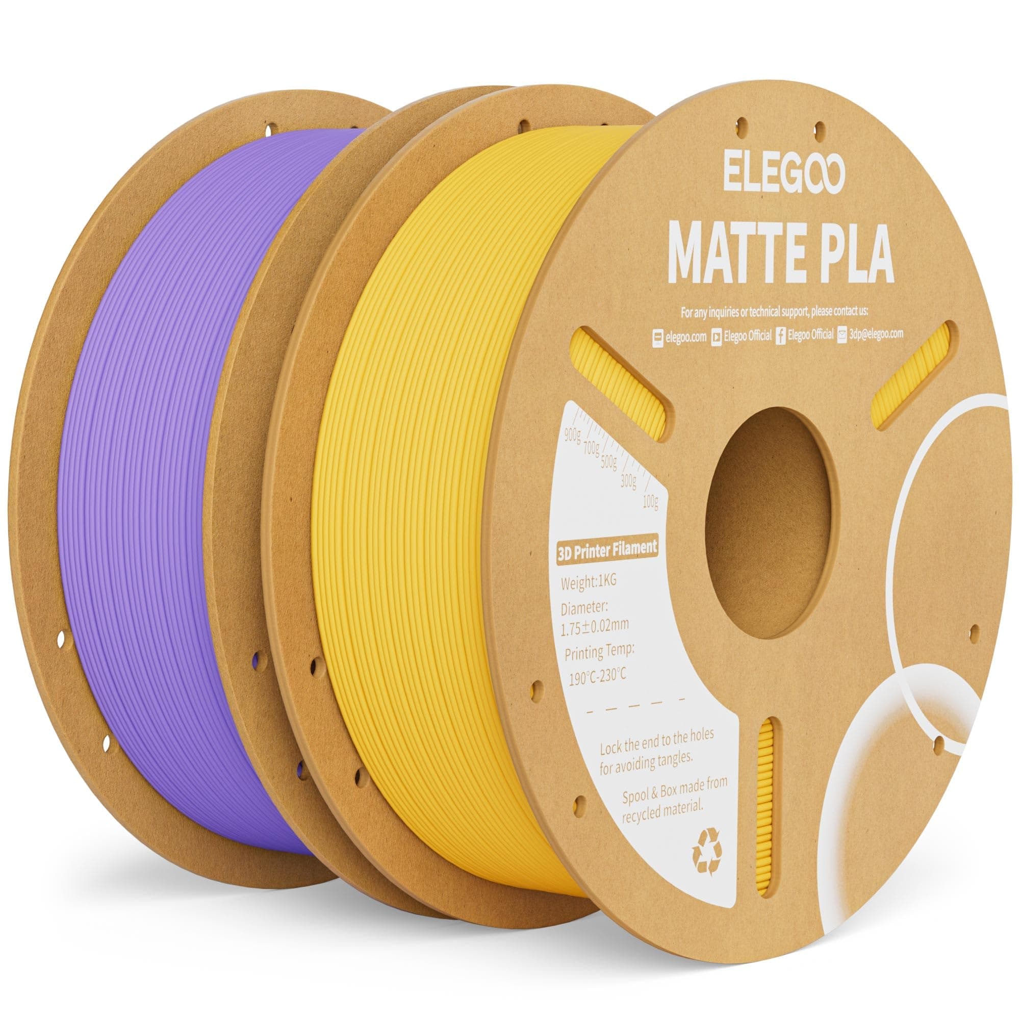 ELEGOO Filamento PLA Matte Viola Lavanda & Giallo Sole 2 kg, 1,75 mm, Opaco PLA Filamento per Stampante 3D, precisione di misurazione +/- 0,02 mm, adatto per maggior parte delle stampanti 3D FDM