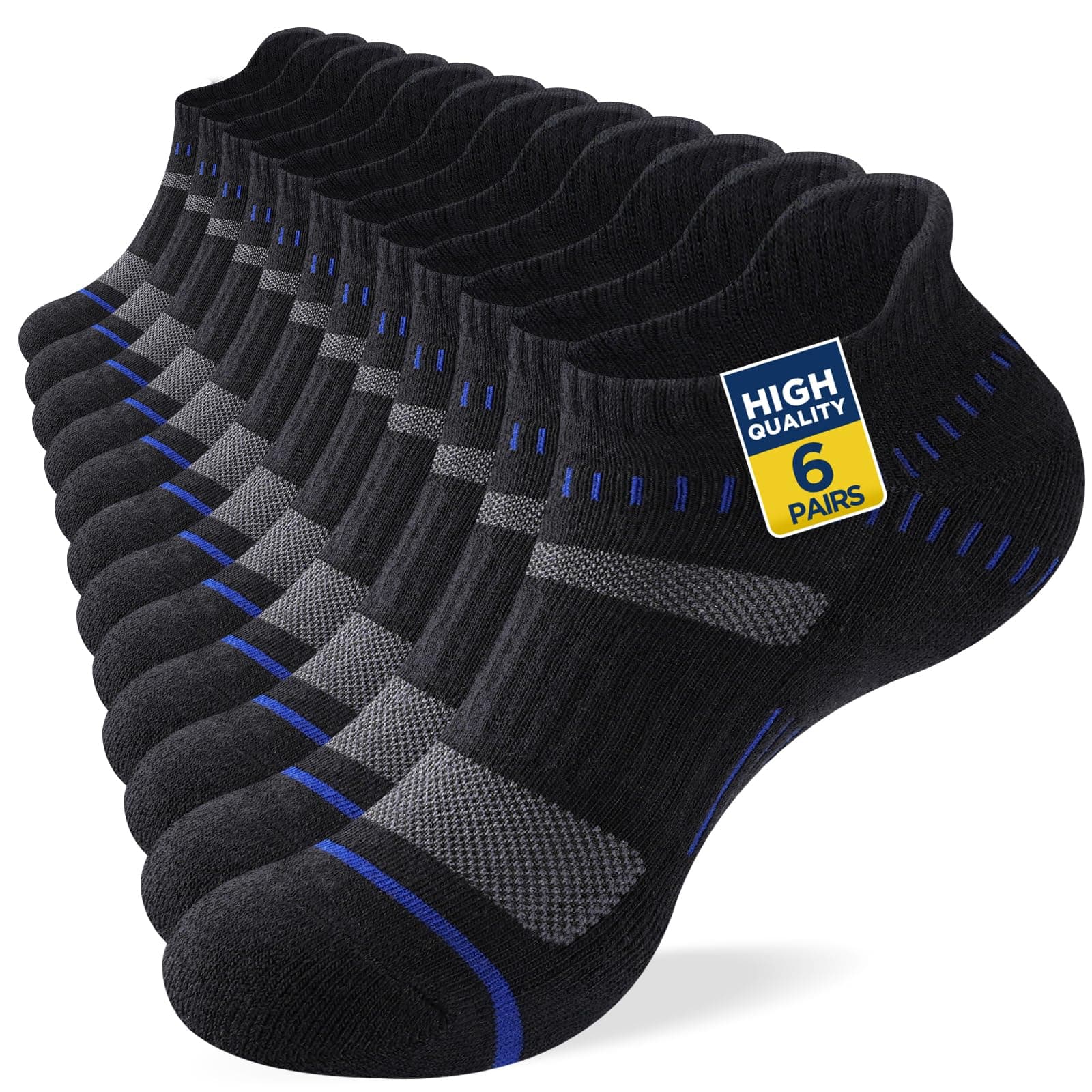 Niofind Chaussettes Homme Basses 6 Paires, Sport Amortissantes Unisexe, Coton Respirant Séchage Rapide, Course Marche Randonnée, Noir/Blanc/Gris